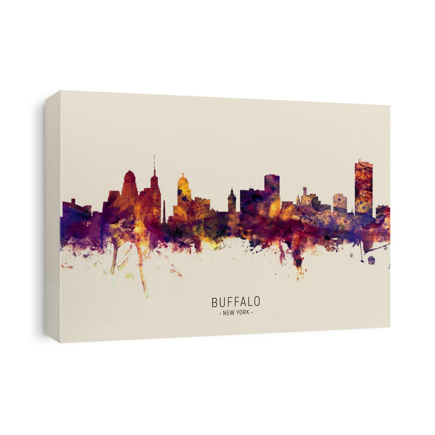 Watercolor art print of the skyline of Buffalo, New York, United States