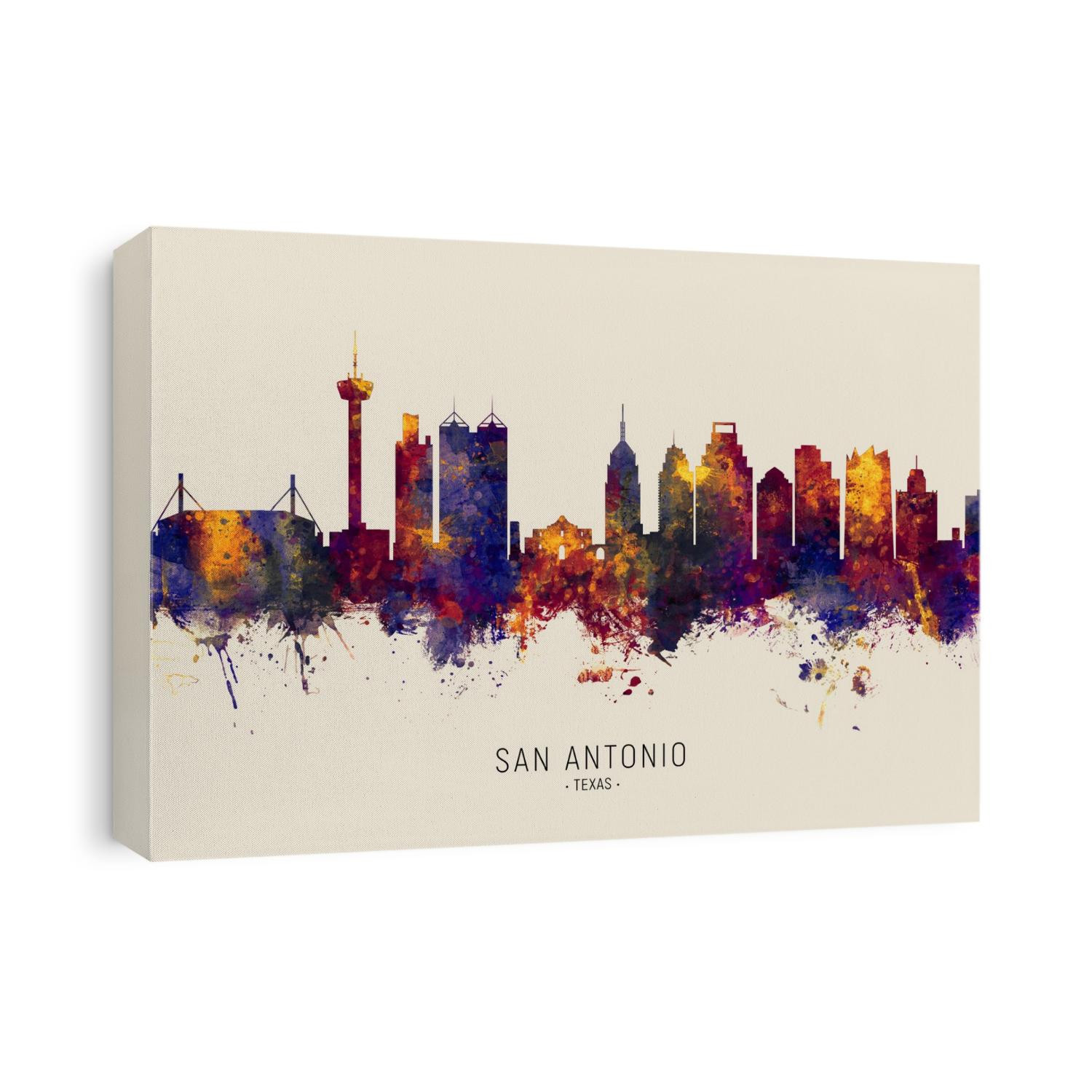Watercolor art print of the skyline of San Antonio, Texas, United States