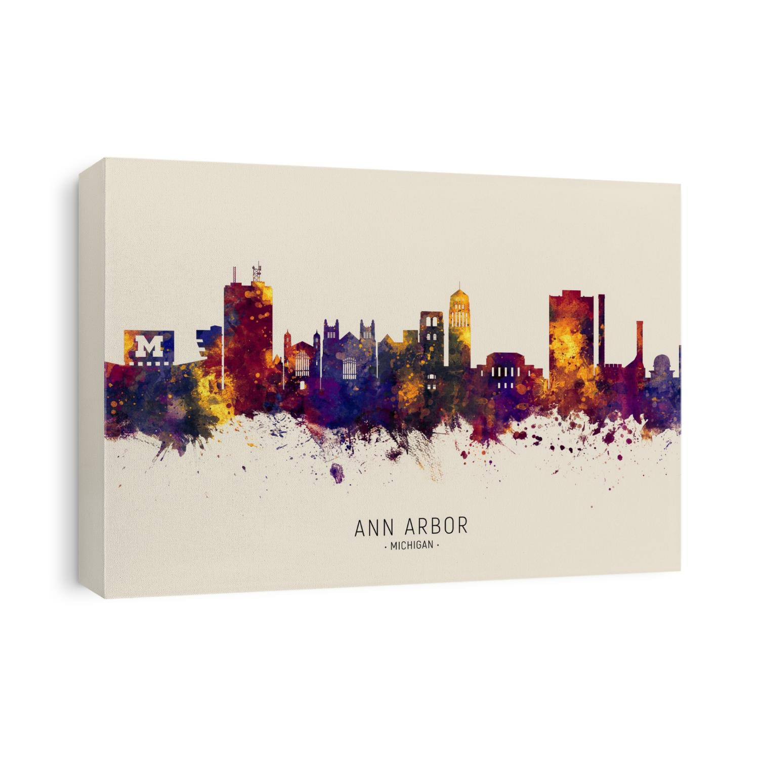Watercolor art print of the skyline of Ann Arbor, Michigan