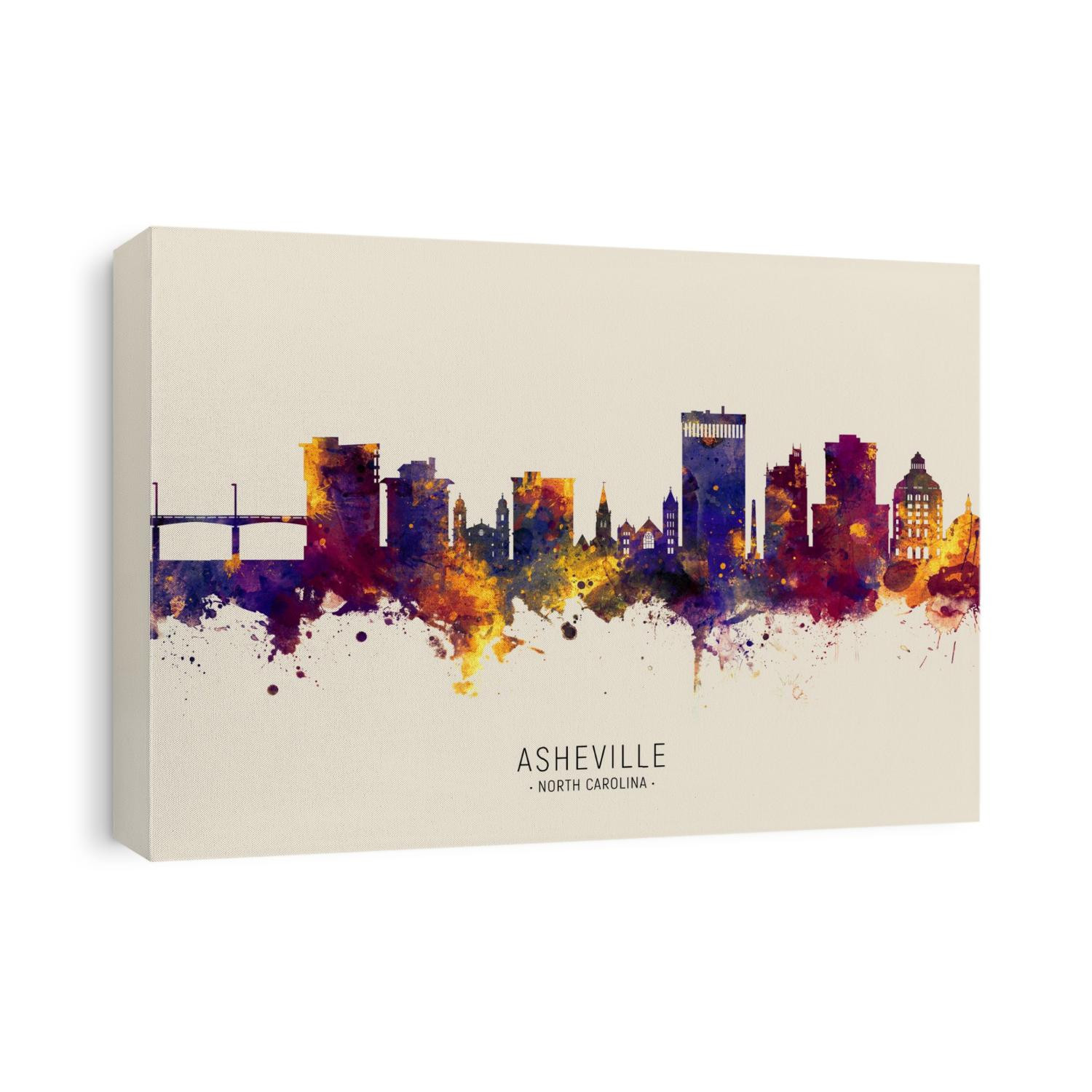 Watercolor art print of the skyline of Asheville, North Carolina, United States
