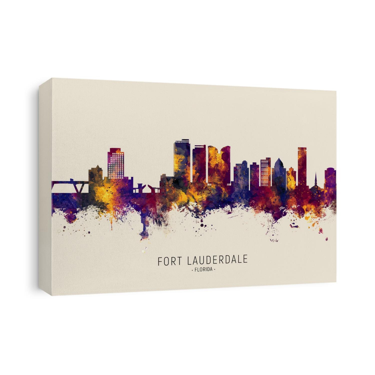 Watercolor art print of the skyline of Fort Lauderdale, Florida, United States