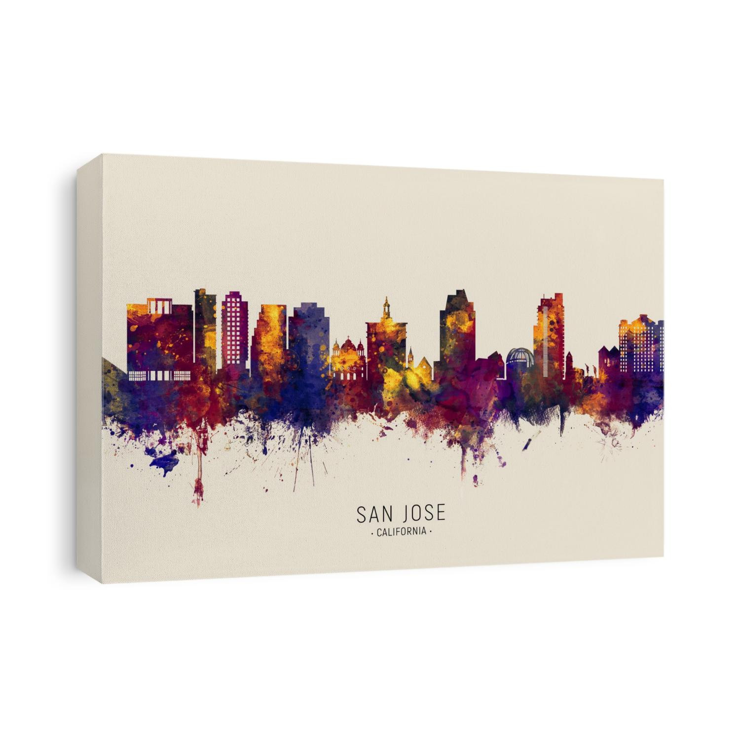 Watercolor art print of the skyline of San Jose, California, United States