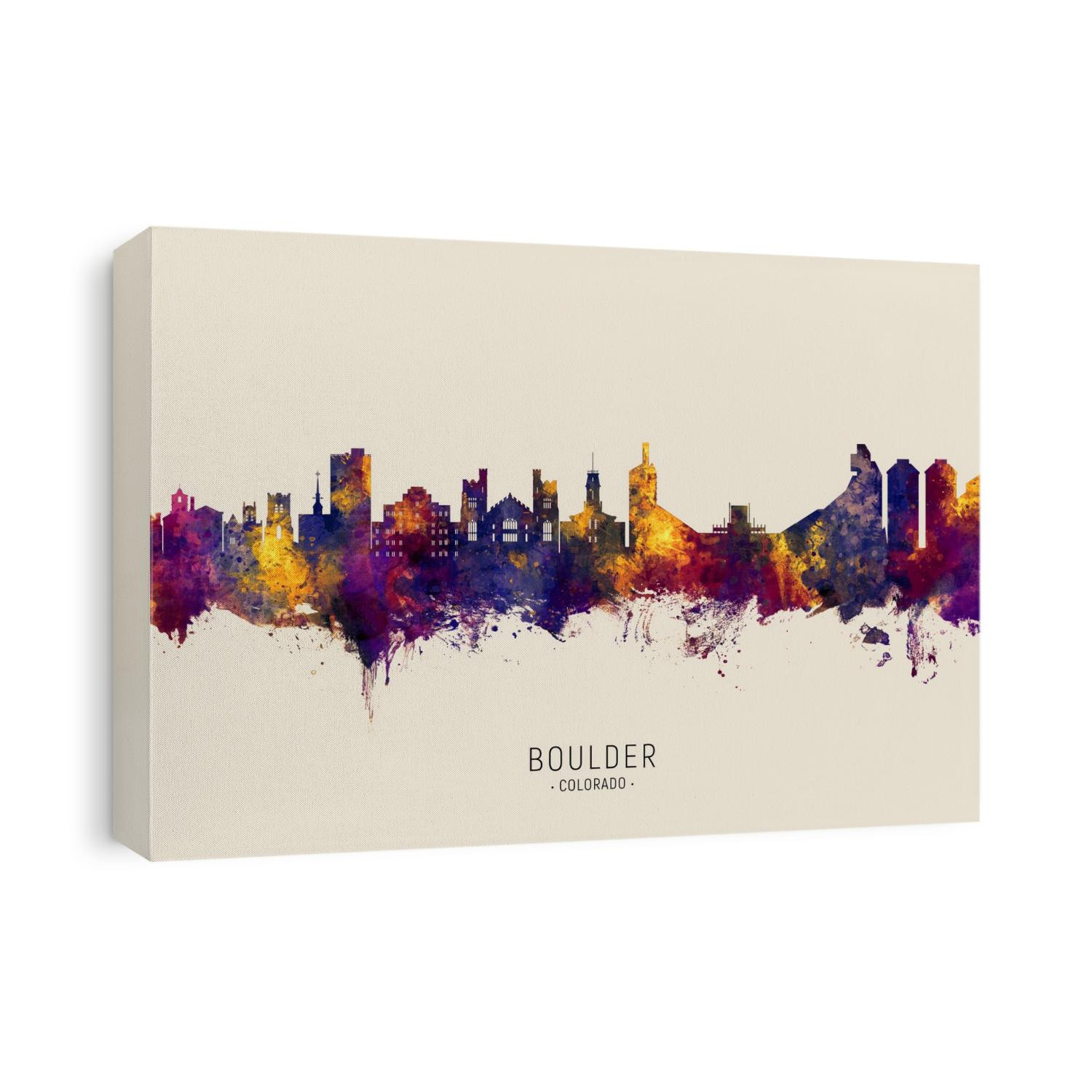 Watercolor art print of the skyline of Boulder, Colorado
