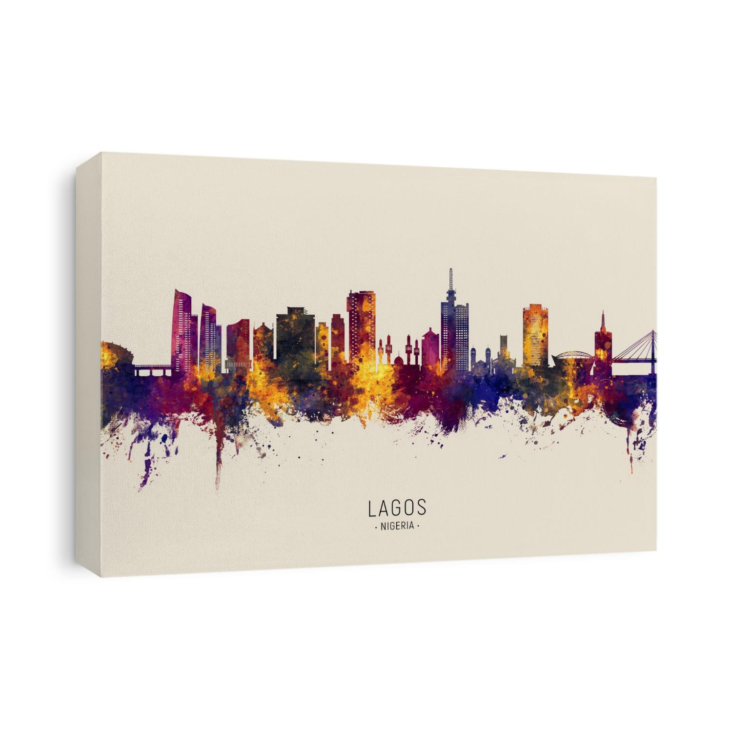 Watercolor art print of the skyline of Lagos, Nigeria