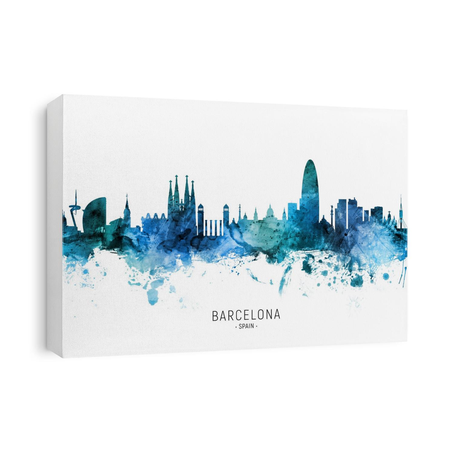 Watercolor art print of the skyline of Barcelona, Spain