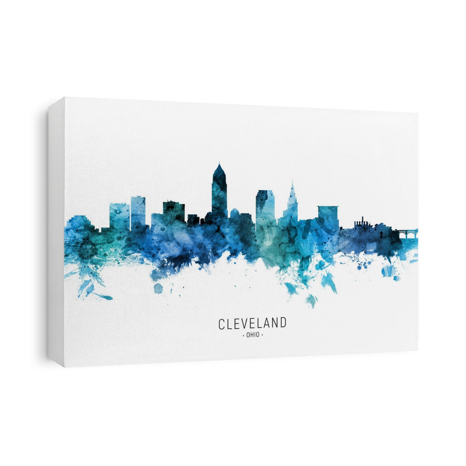 Watercolor art print of the skyline of Cleveland, Ohio, United States