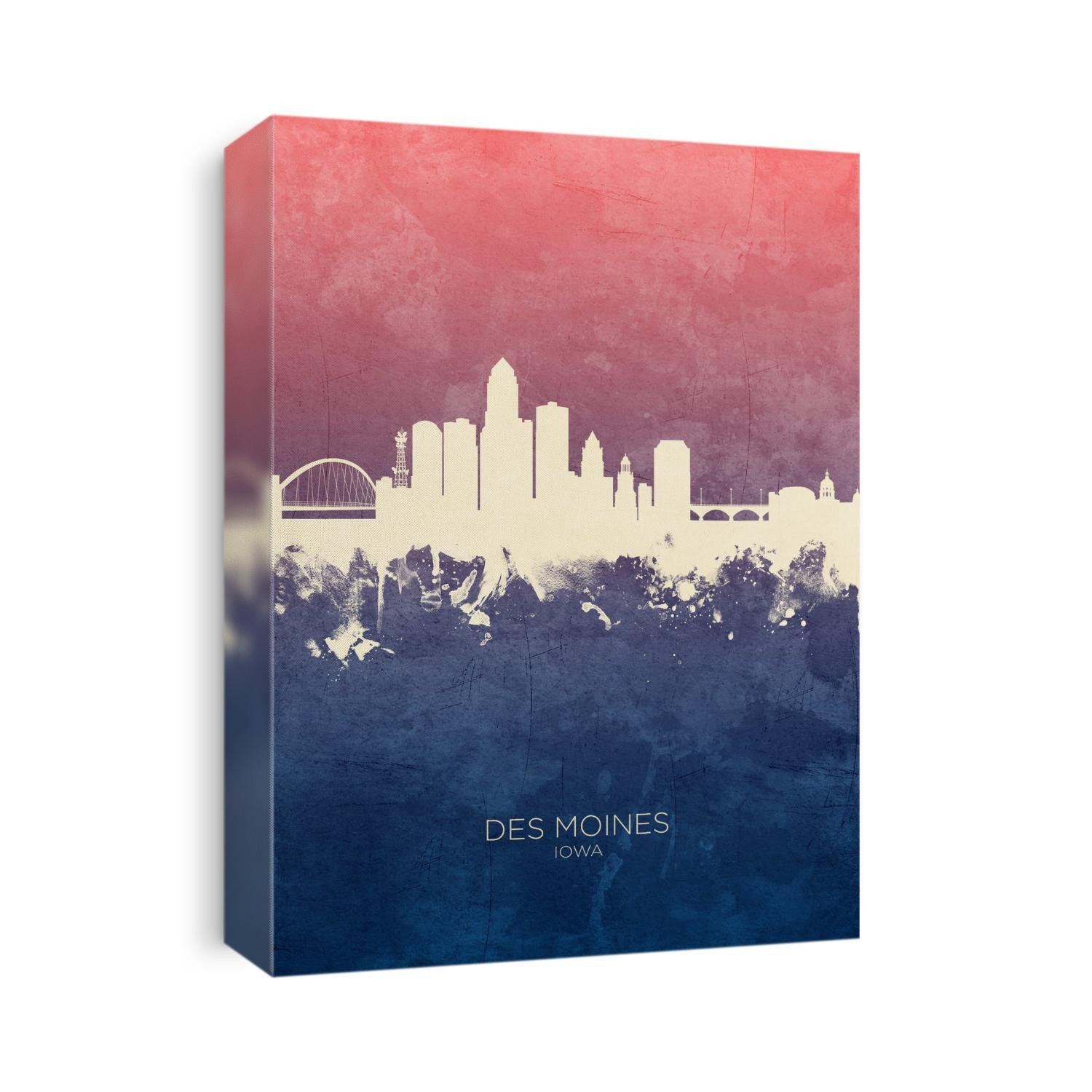 Watercolor art print of the skyline of Des Moines, Iowa, United States