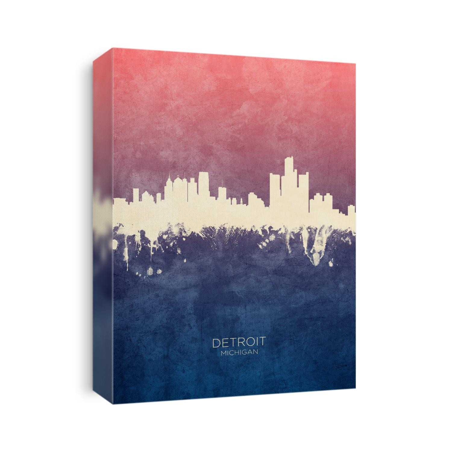 Watercolor art print of the skyline of Detroit, Michigan, United States