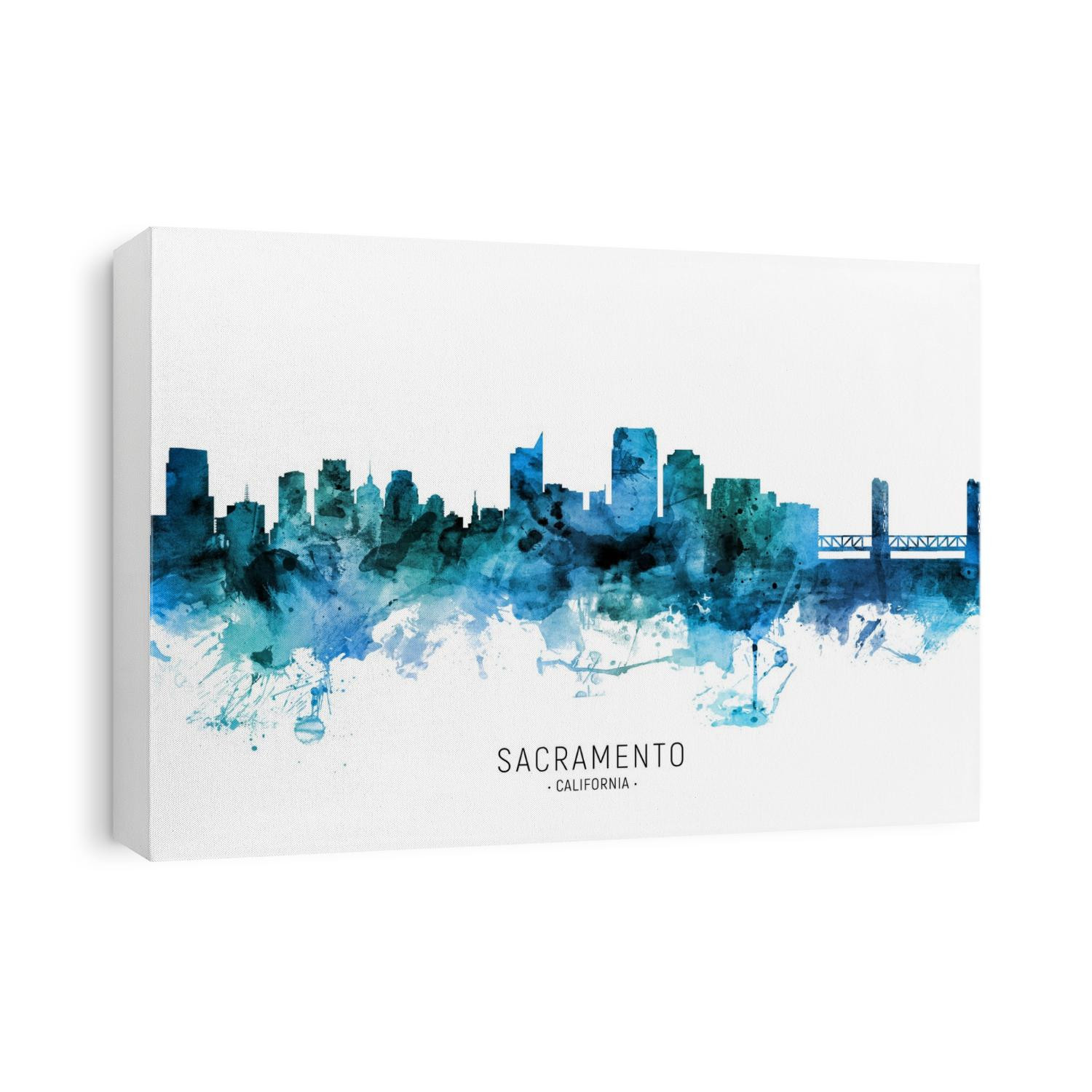 Watercolor art print of the skyline of Sacramento, California, United States