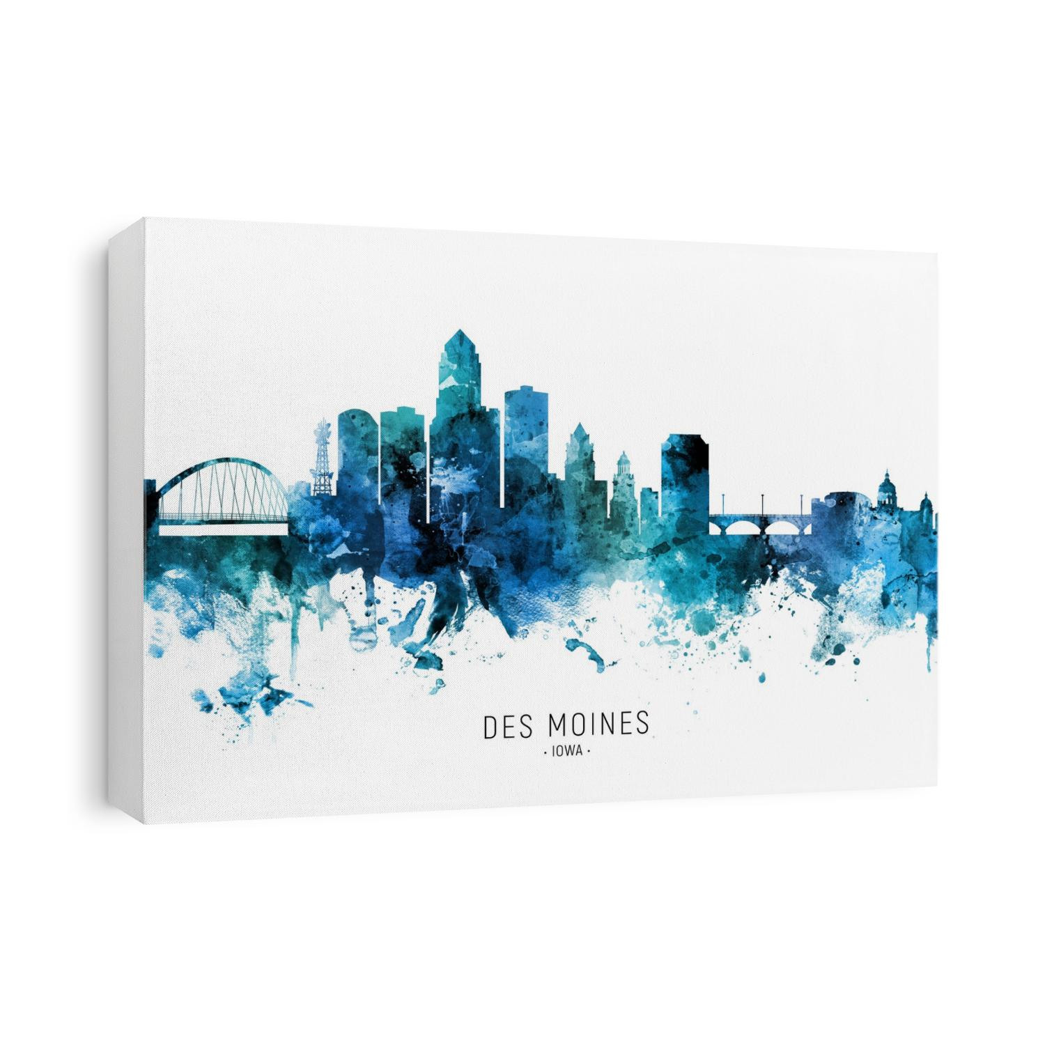 Watercolor art print of the skyline of Des Moines, Iowa, United States