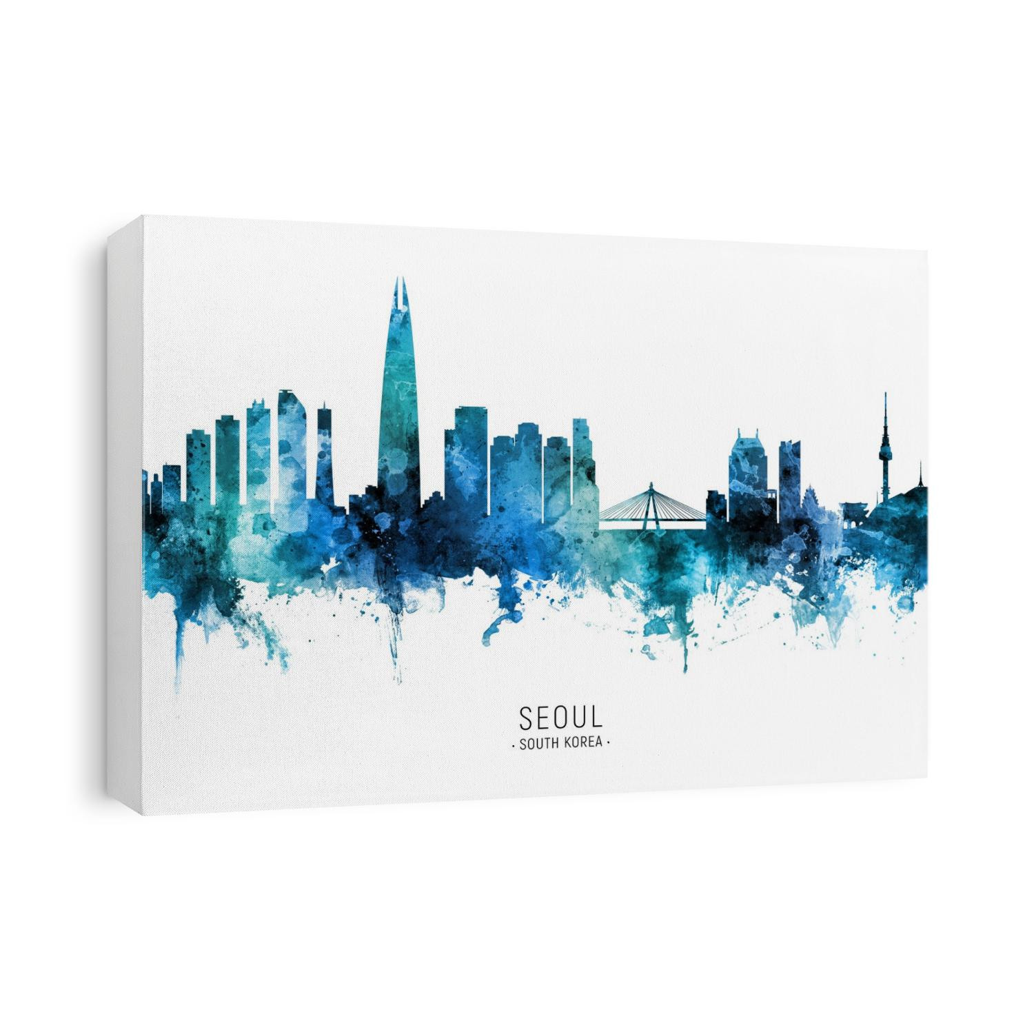 Watercolor art print of the skyline of Seoul, South Korea