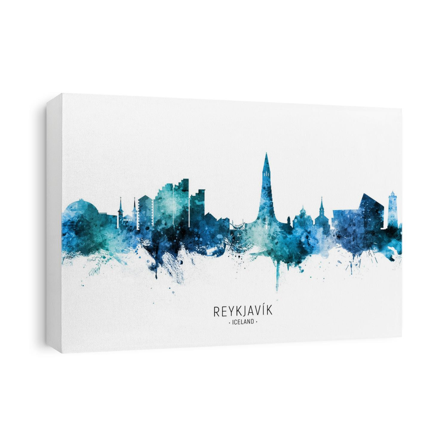 Watercolor art print of the skyline of Reykjavík, Iceland