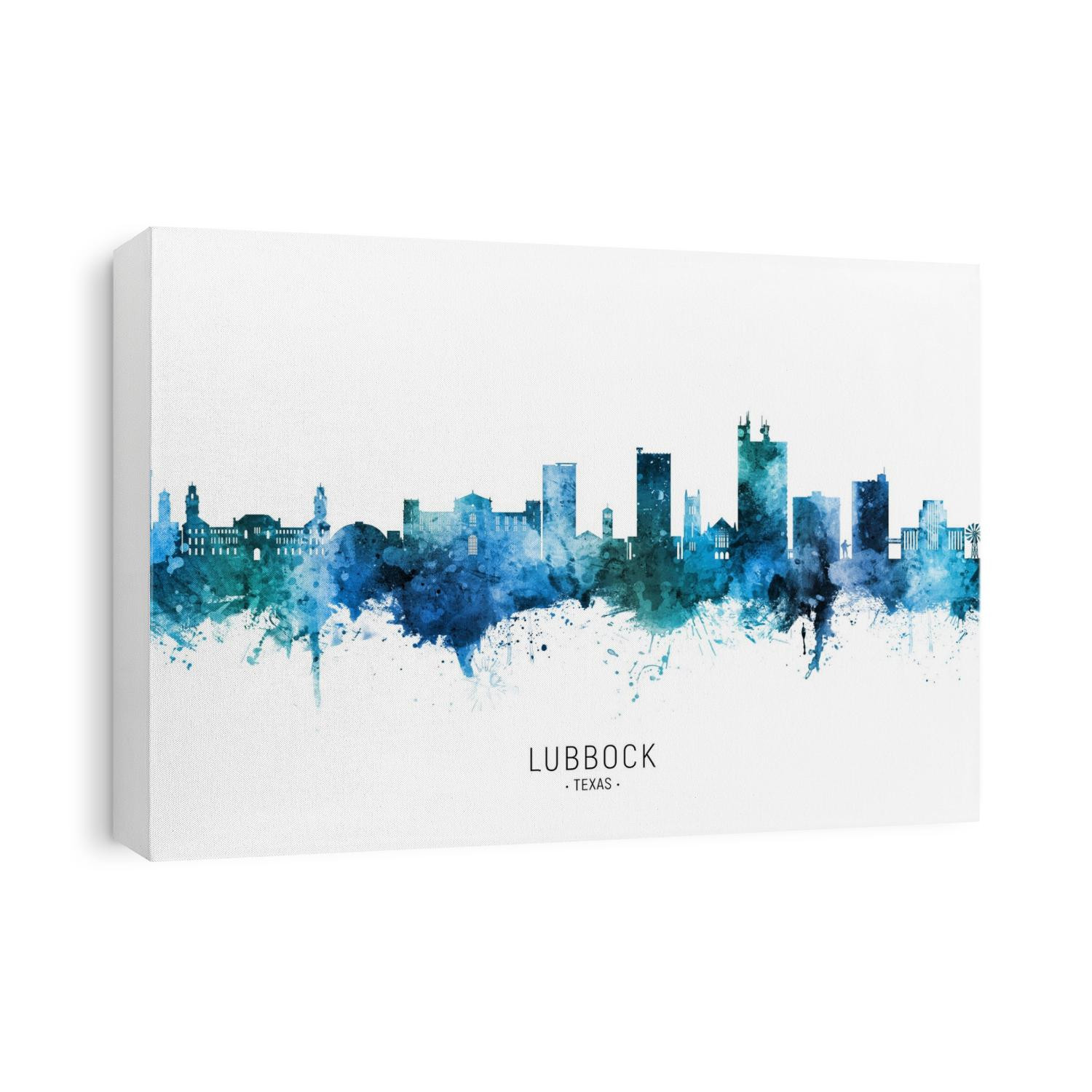 Watercolor art print of the skyline of Lubbock, Texas
