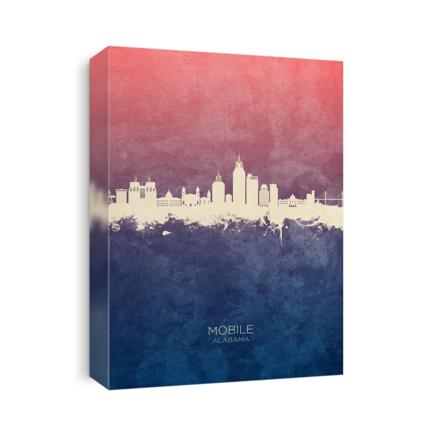 Watercolor art print of the skyline of Mobile, Alabama