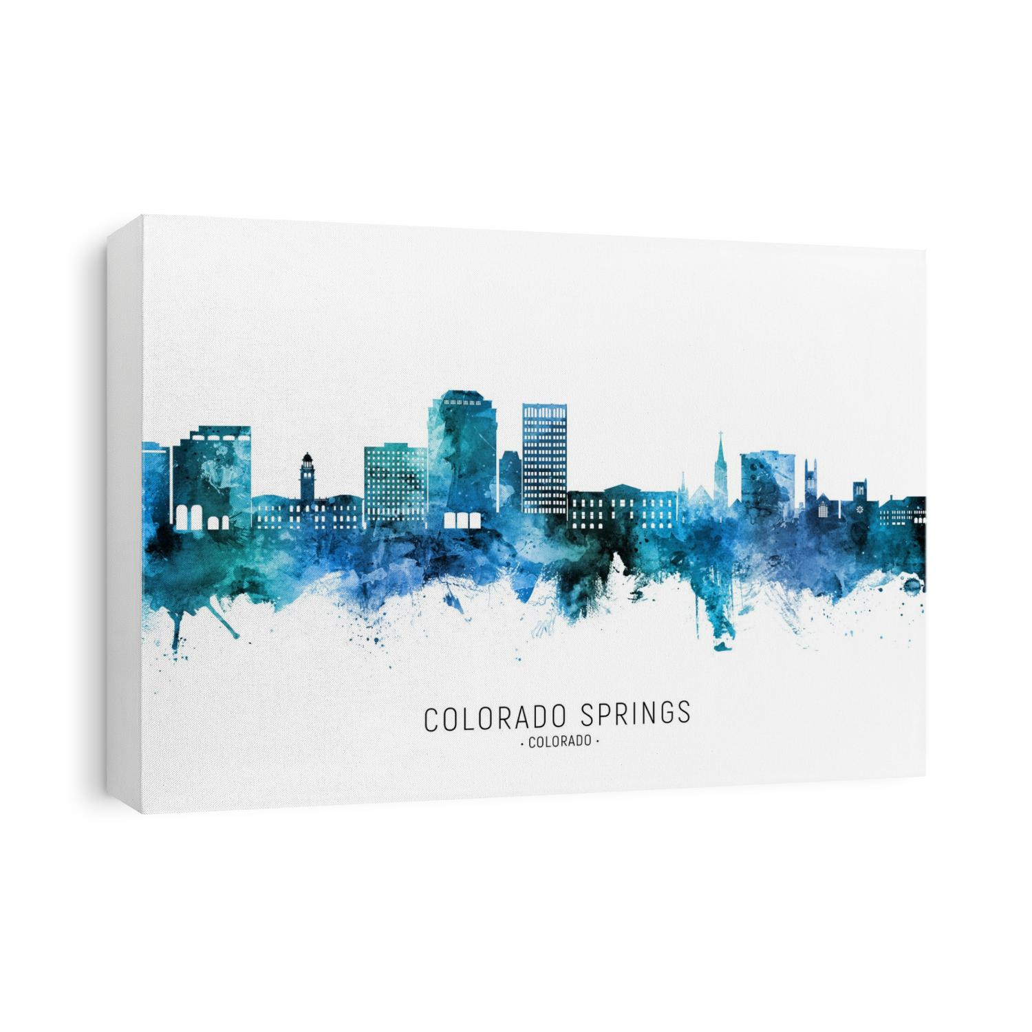 Watercolor art print of the skyline of Colorado Springs, Colorado
