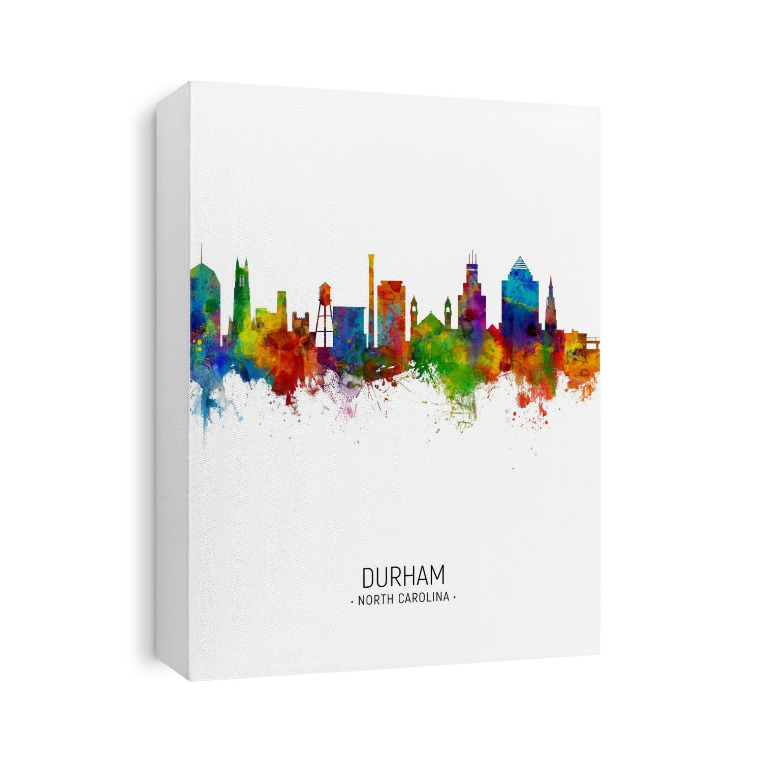 Watercolor art print of the skyline of Durham, North Carolina, United States