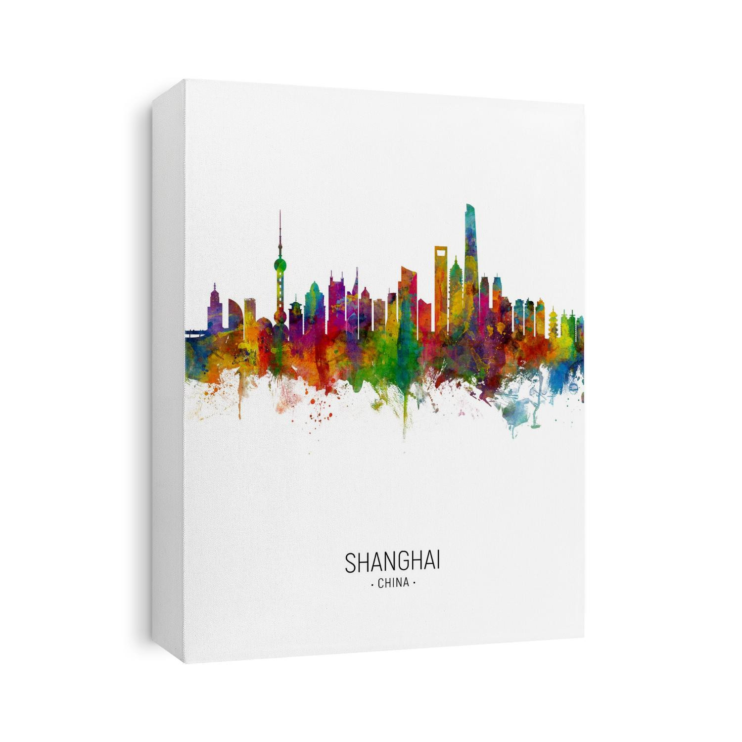 Watercolor art print of the skyline of Shanghai, China