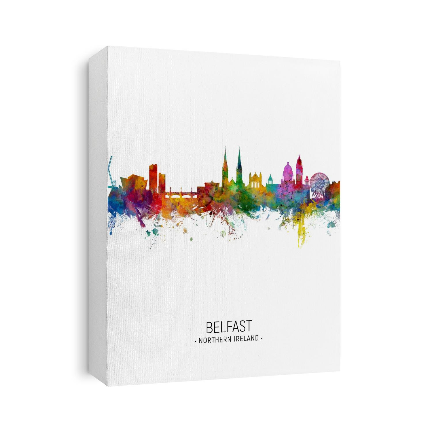 Watercolor art print of the skyline of Belfast, Northern Ireland