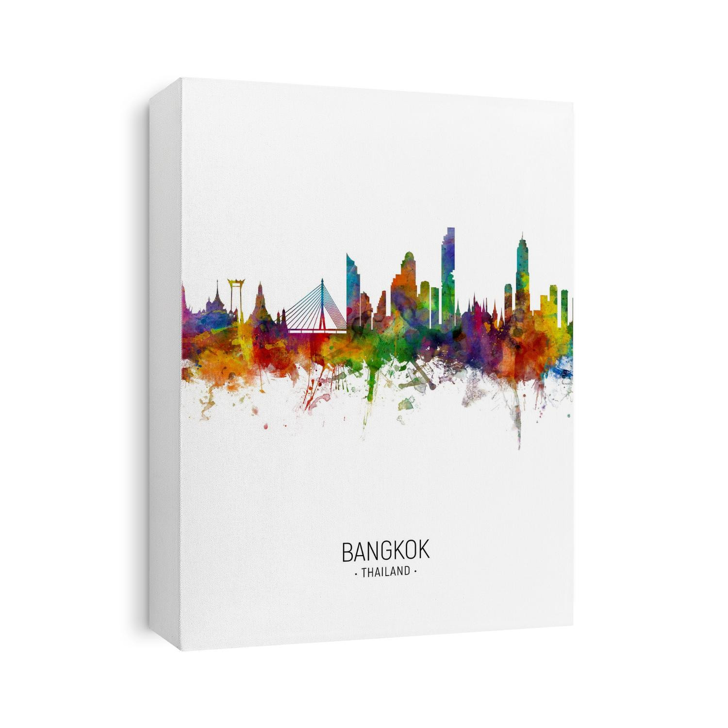 Watercolor art print of the skyline of Bangkok, Thailand