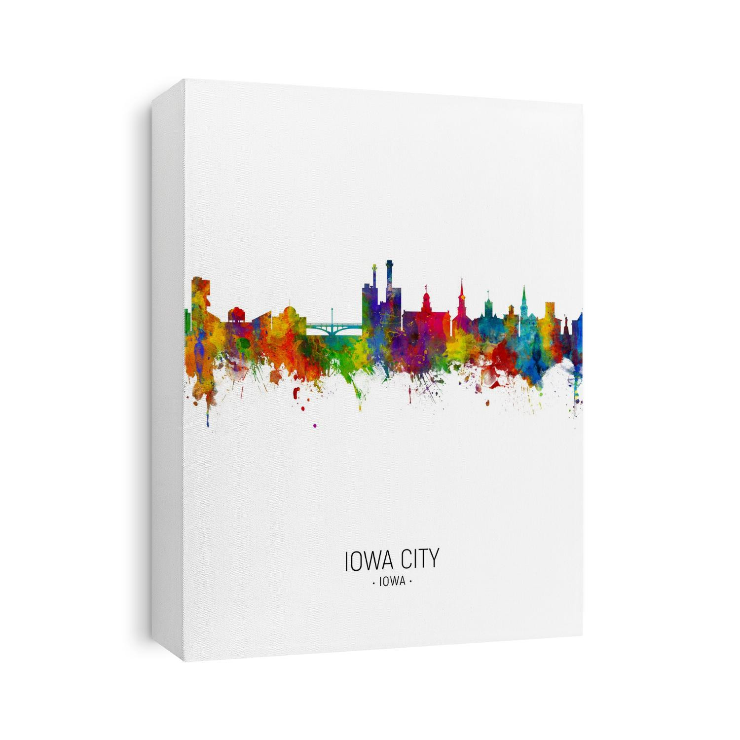Watercolor art print of the skyline of Iowa City, Iowa, United States