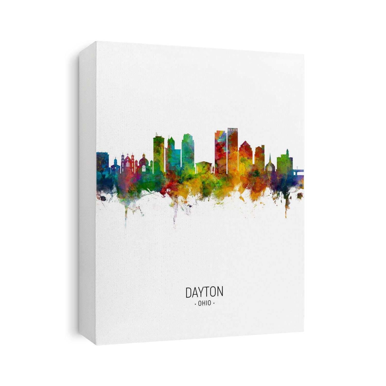 Watercolor art print of the skyline of Dayton Ohio, United States
