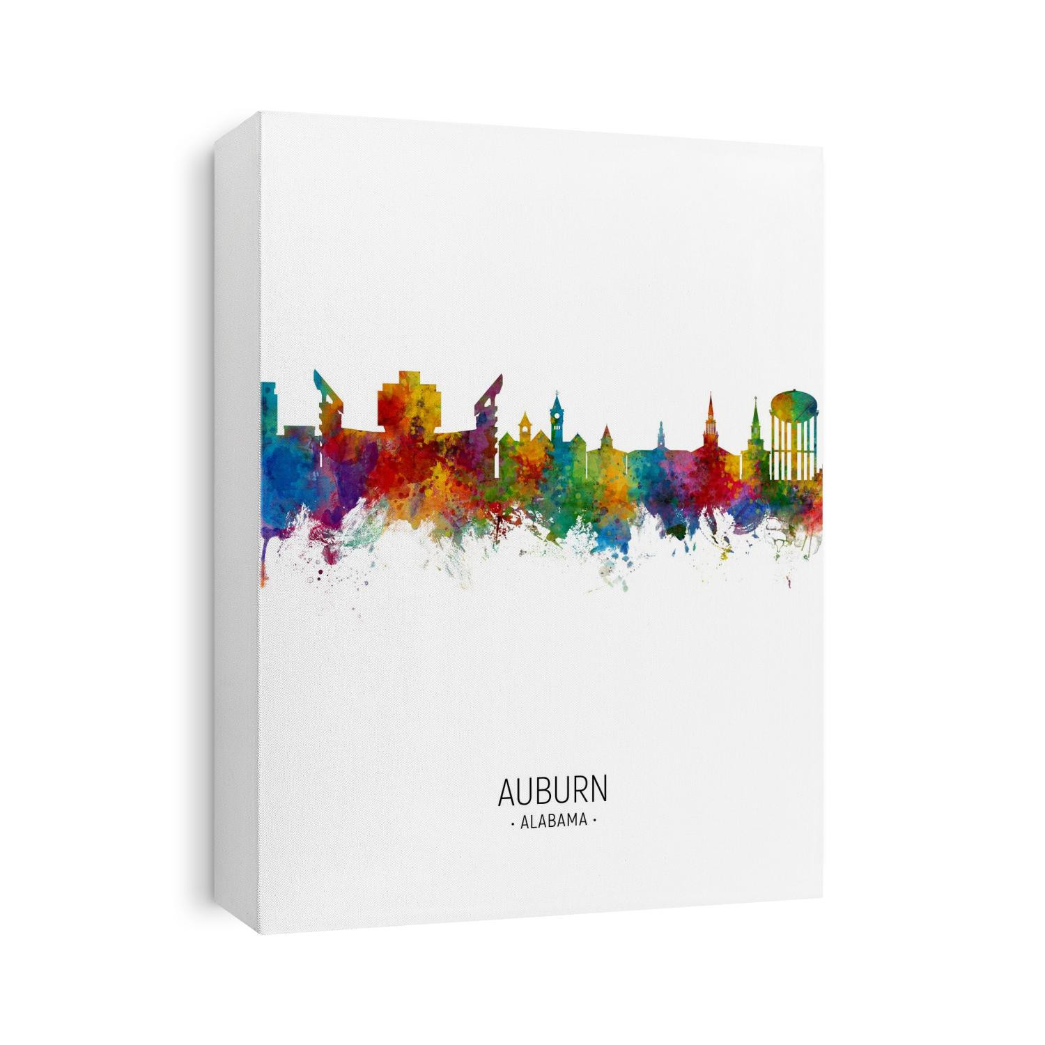 Watercolor art print of the skyline of Auburn, Alabama