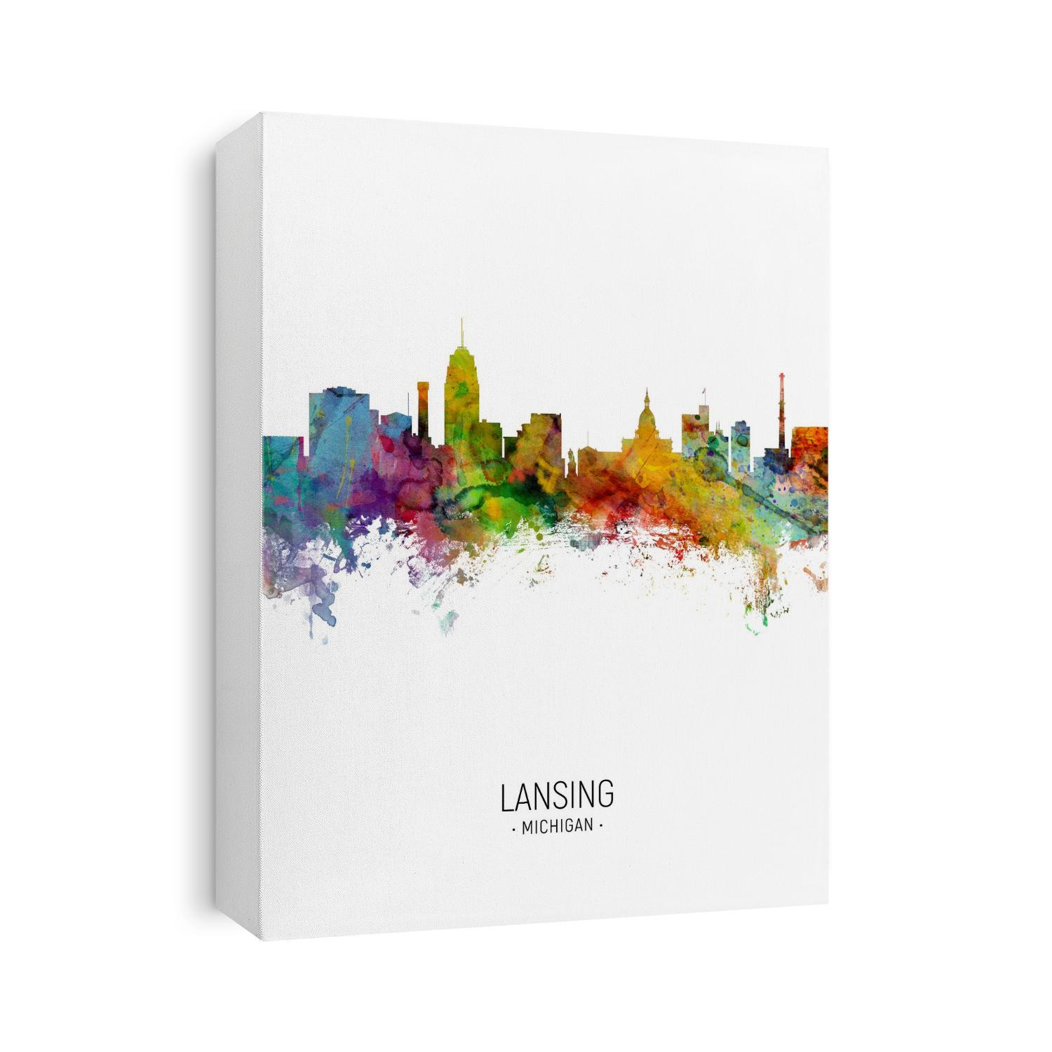 Watercolor art print of the skyline of Lansing, Michigan, United States