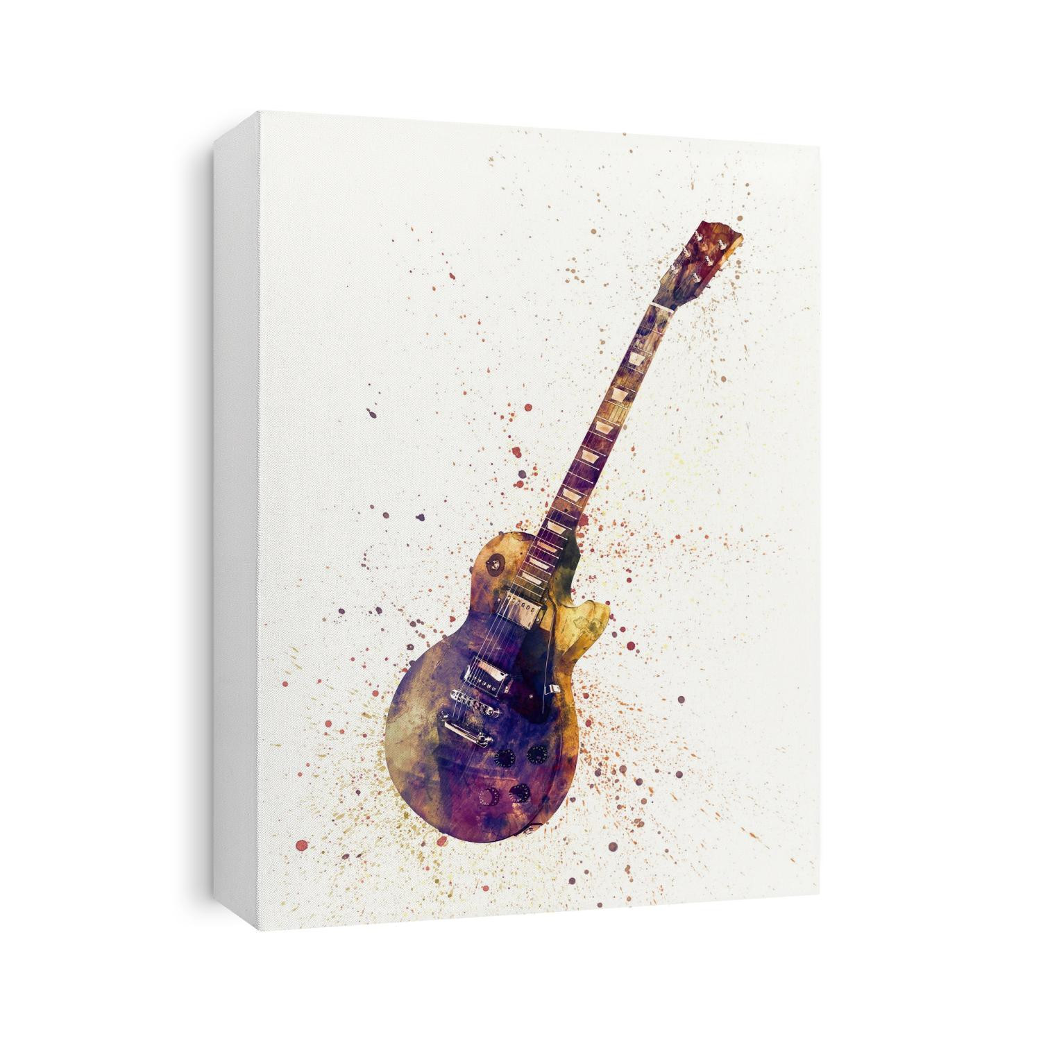 An abstract watercolor print of an electric guitar