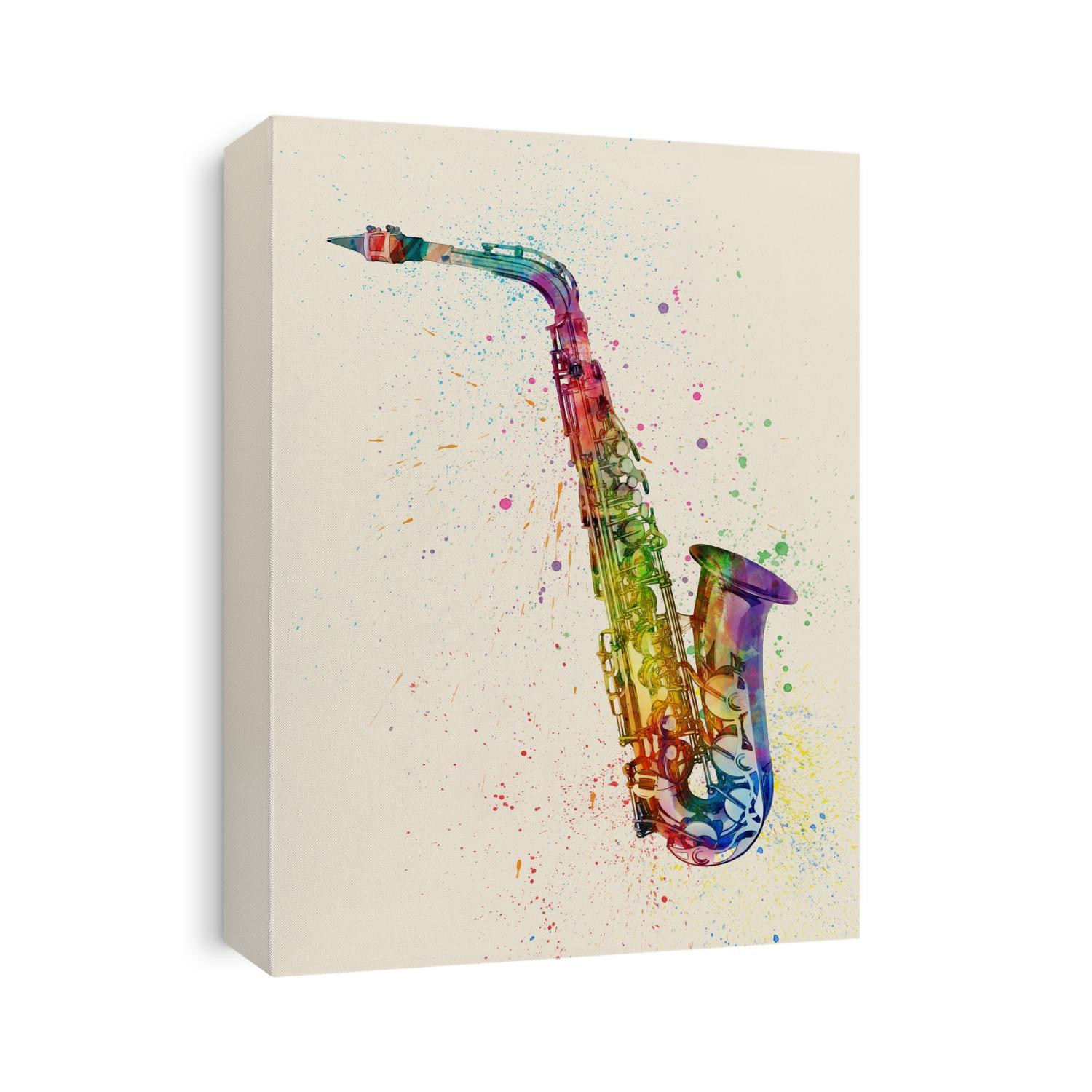 An abstract watercolor print of a Saxophone