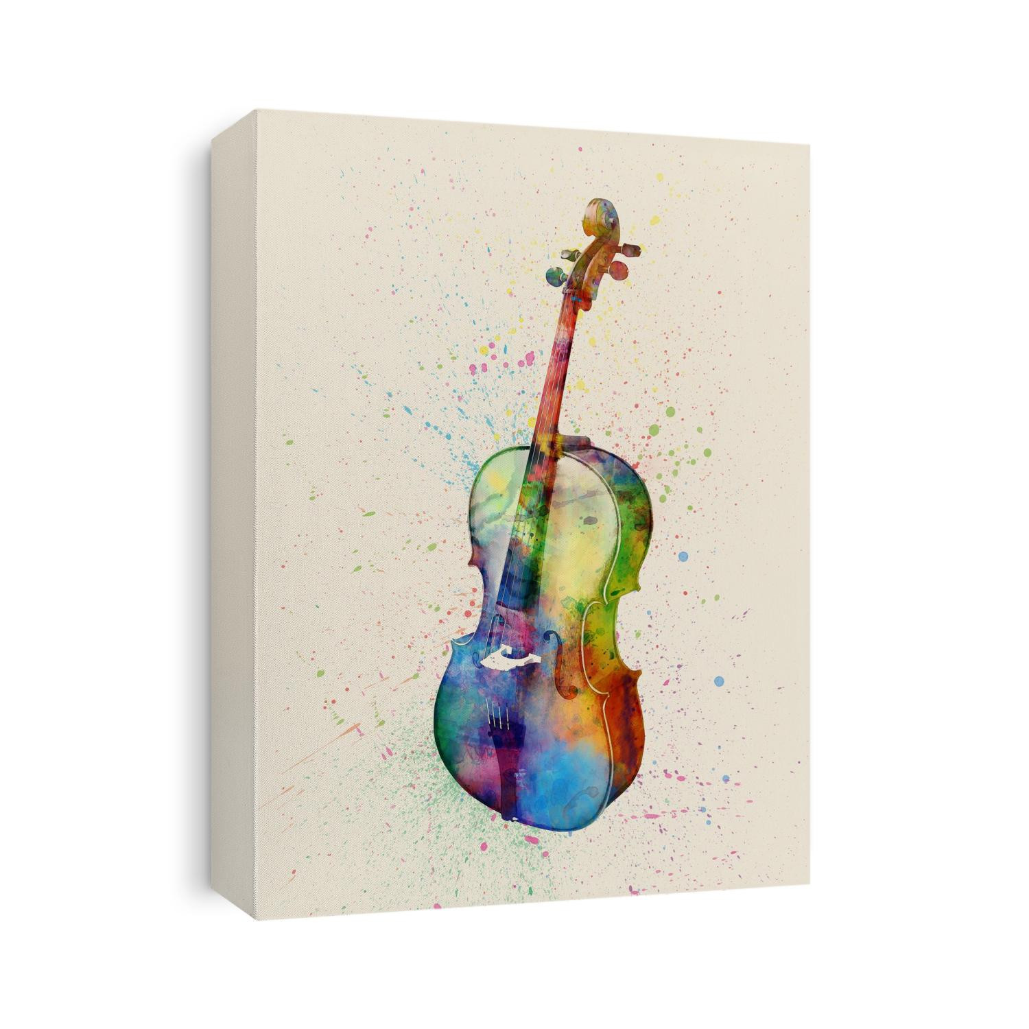 An abstract watercolor print of a Cello
