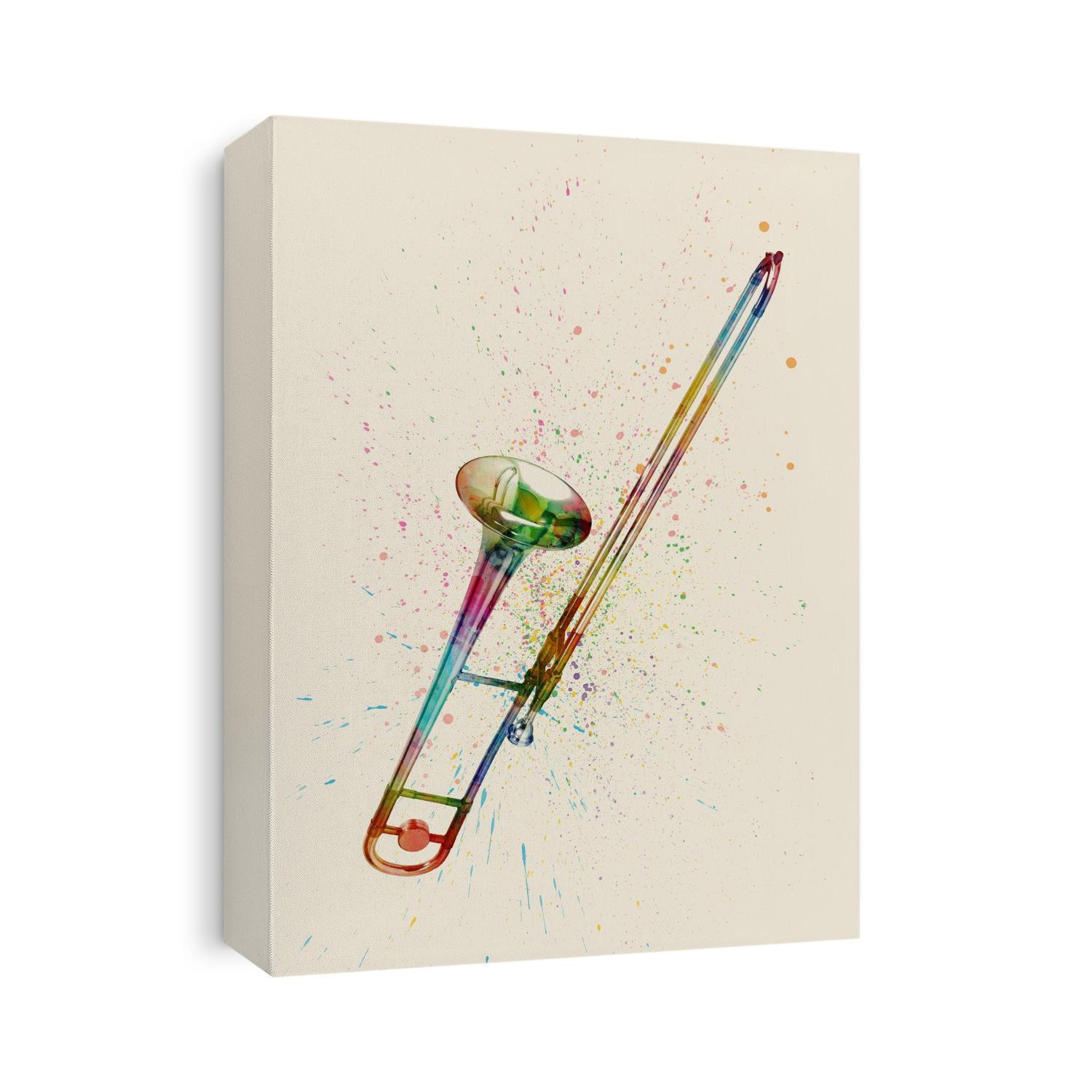 An abstract watercolor print of a Trombone