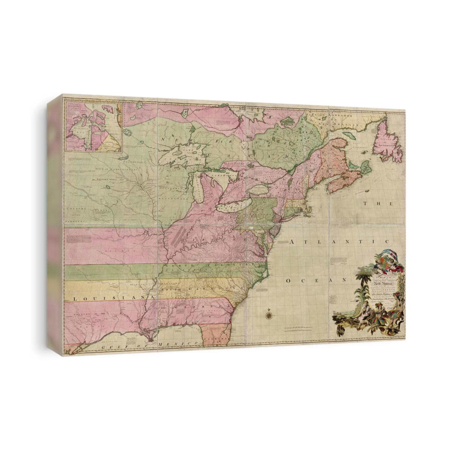 Old map of Colonial America from 1755 by John Mitchell.