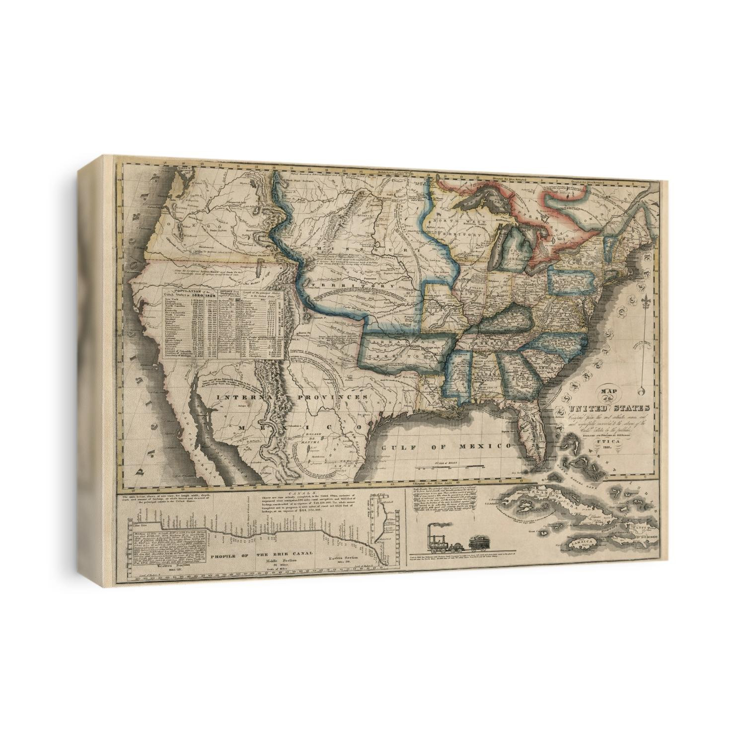 Old map of the United States from 1831 by M. M. Peabody.