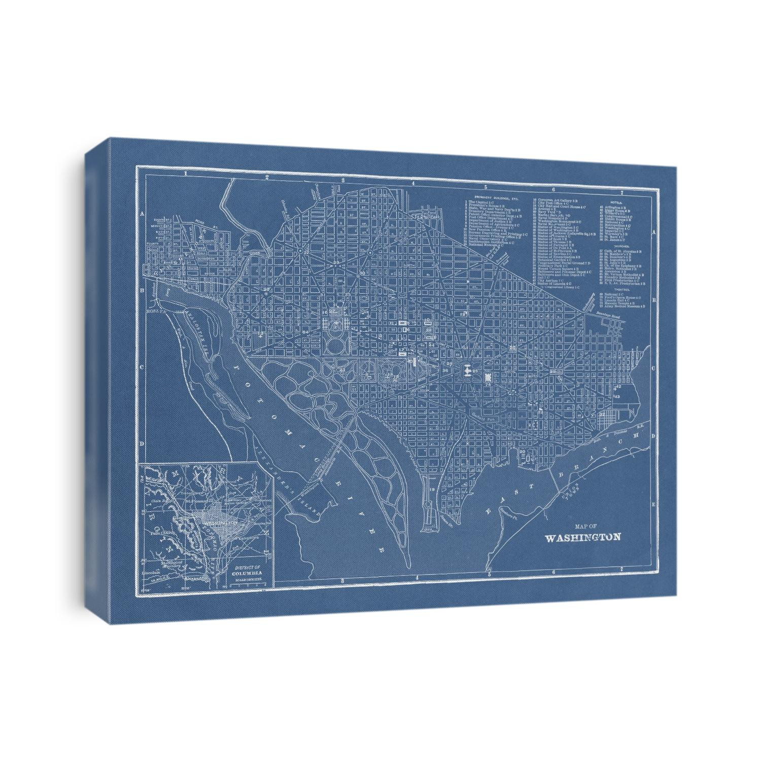 Old map of Washington, DC from 1901 in a blueprint style by George Franklin Cram.
