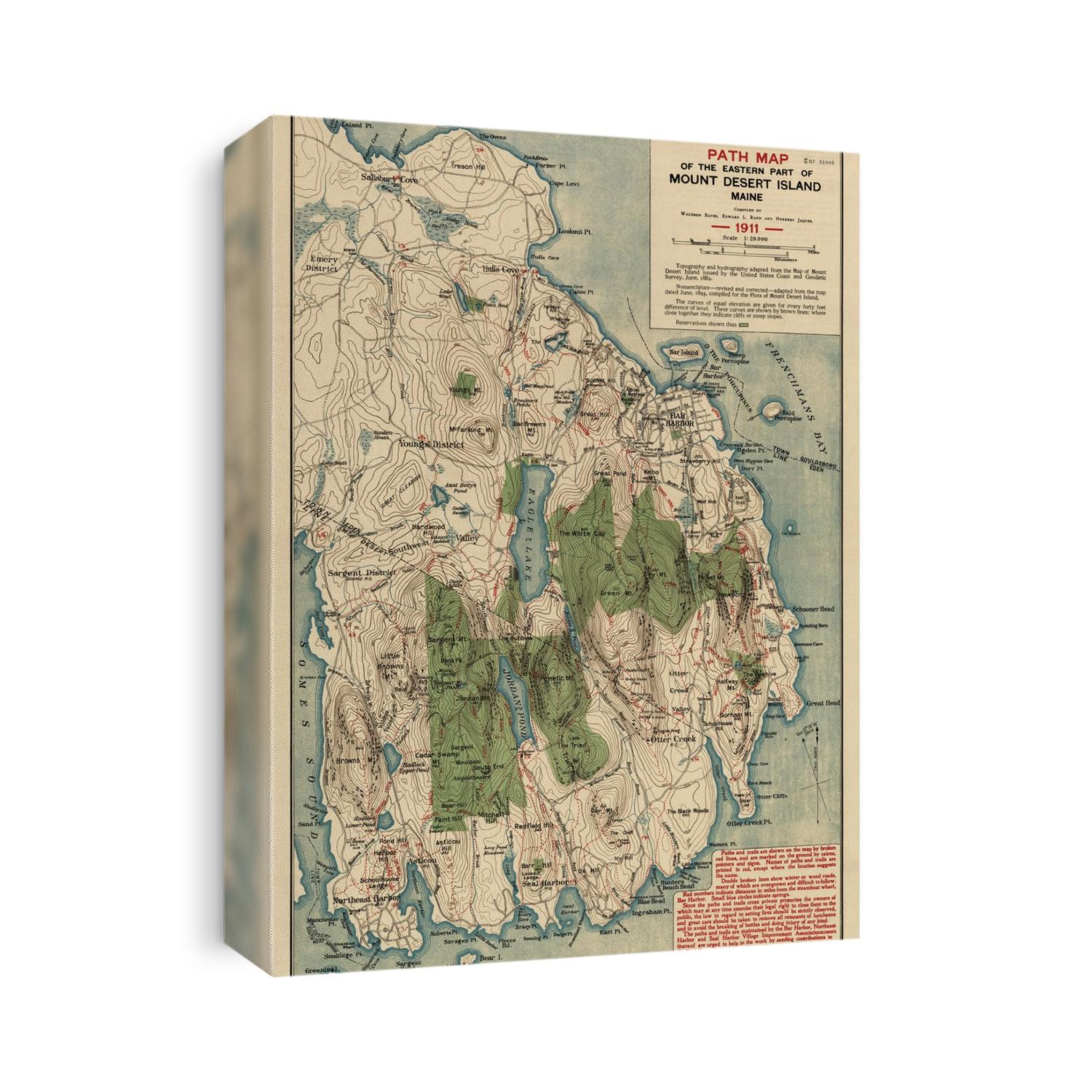 Old map of Acadia National Park, Maine from 1911 by Waldron Bates.