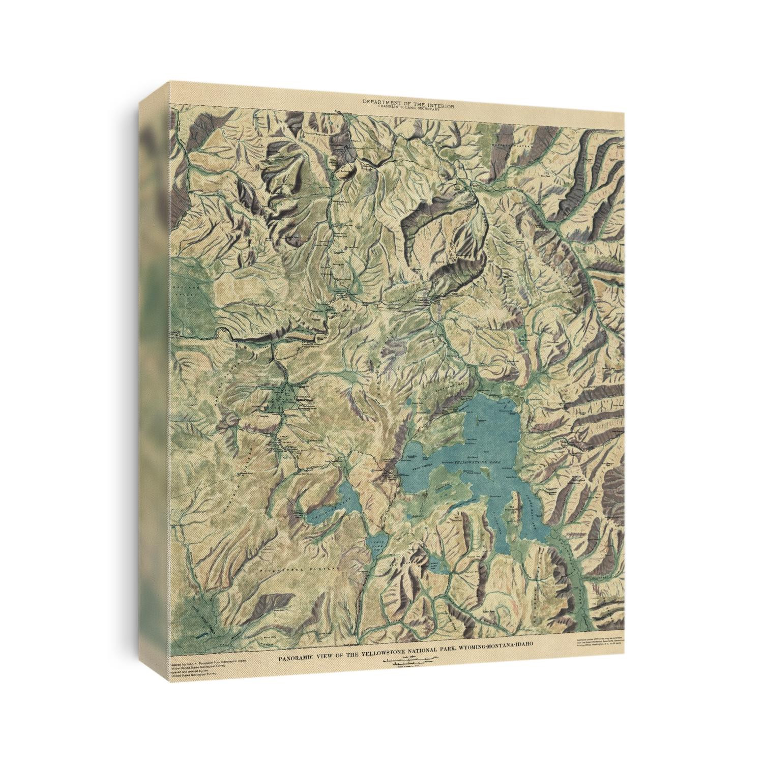 Old map of Yellowstone National Park, Wyoming from 1915 by US Geological Survey.