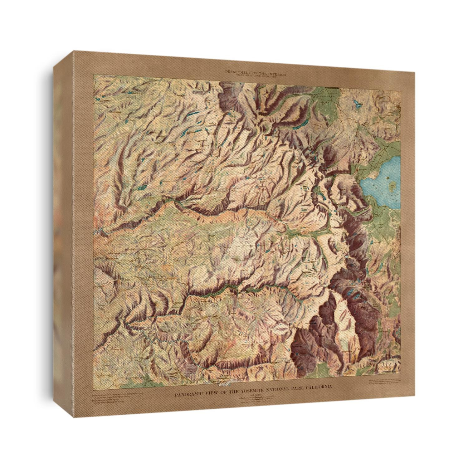 Old map of Yosemite National Park, California from 1914 by US Geological Survey.