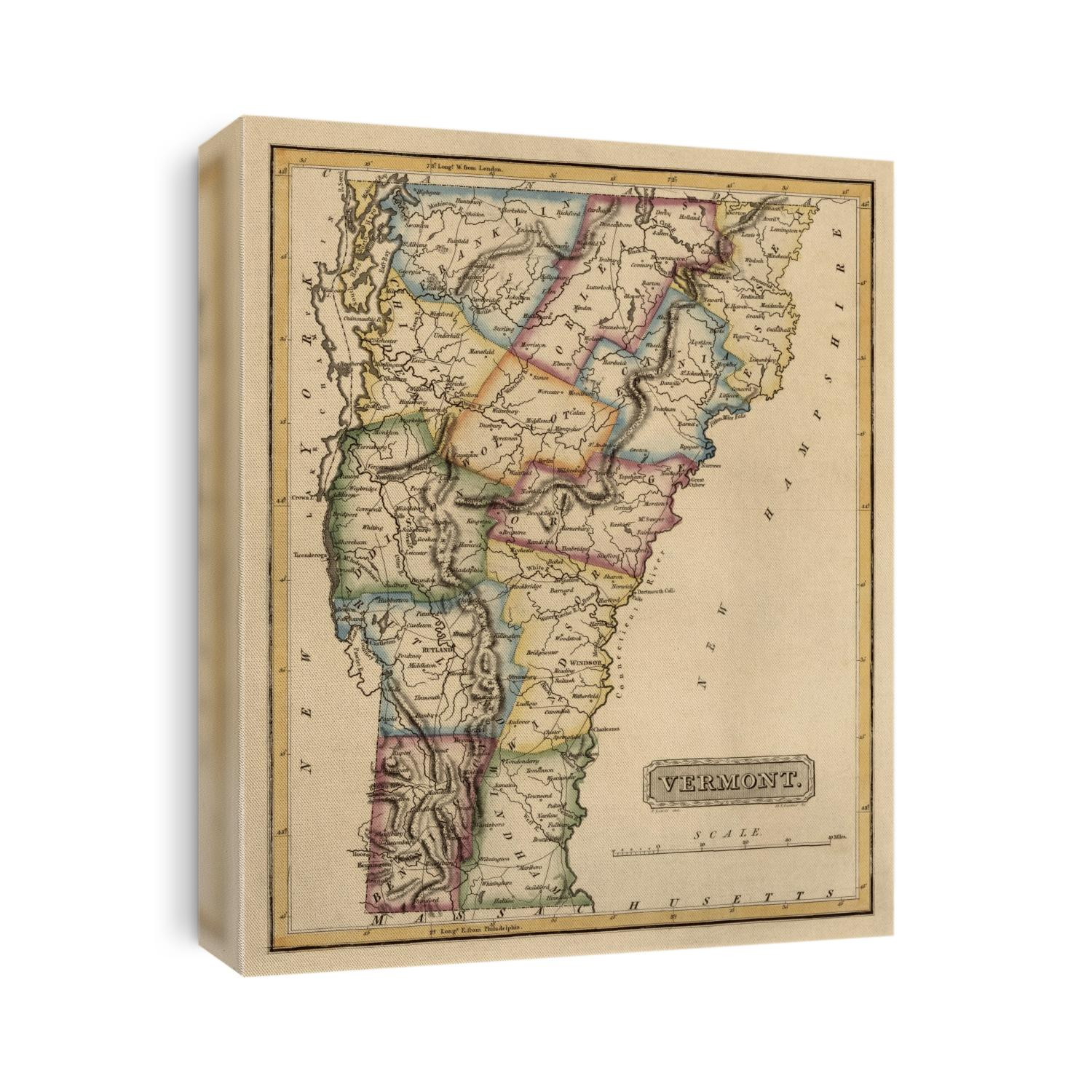 Old map of Vermont from c1817 by Fielding Lucas.