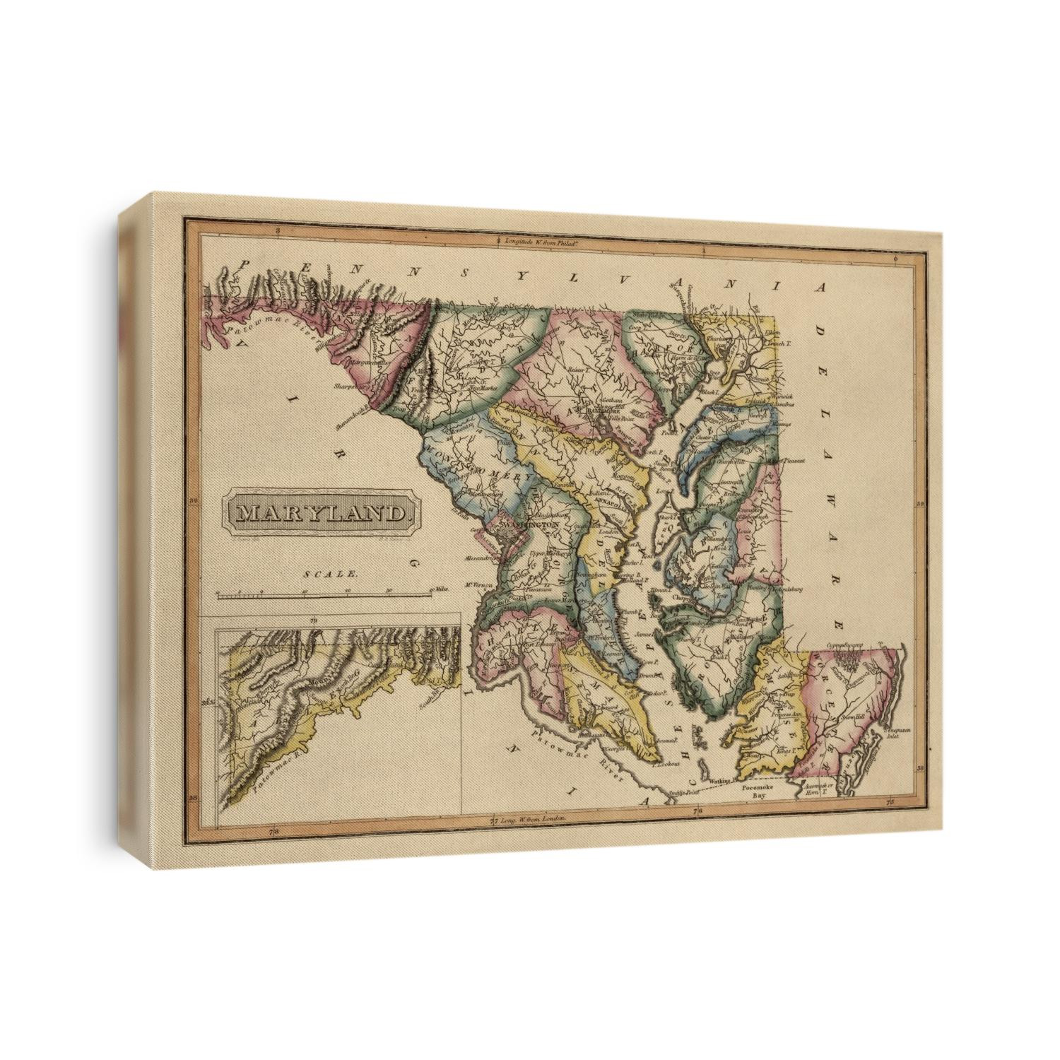 Old map of Maryland from c1817 by Fielding Lucas.