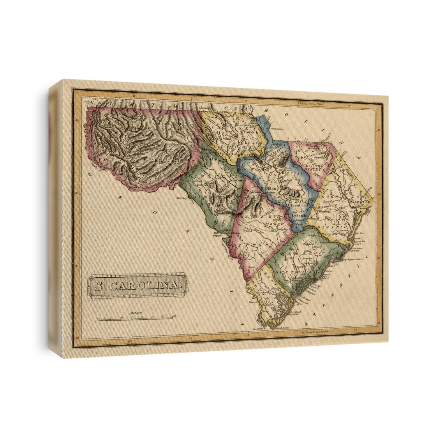 Old map of South Carolina from c1817 by Fielding Lucas.