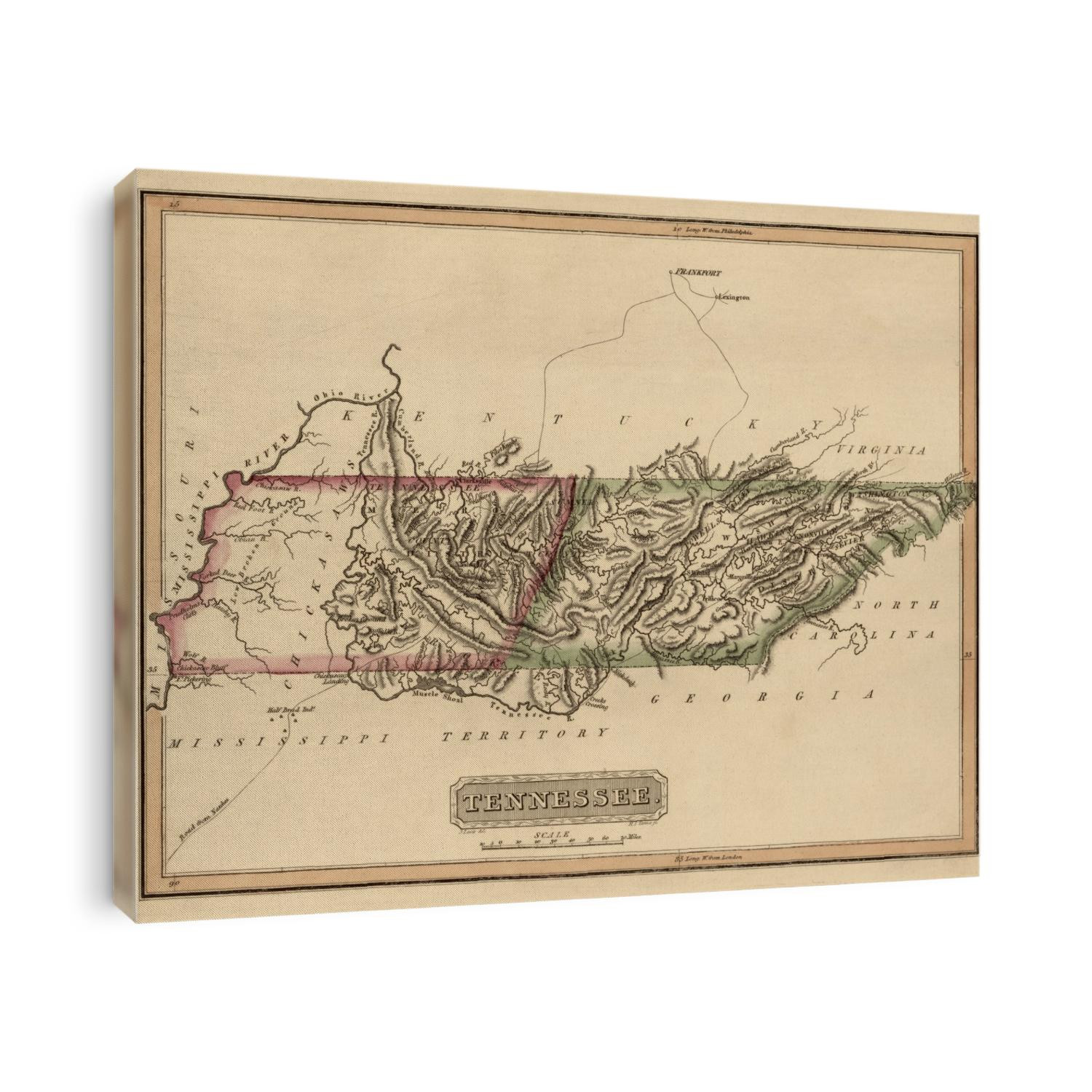 Old map of Tennessee from c1817 by Fielding Lucas.