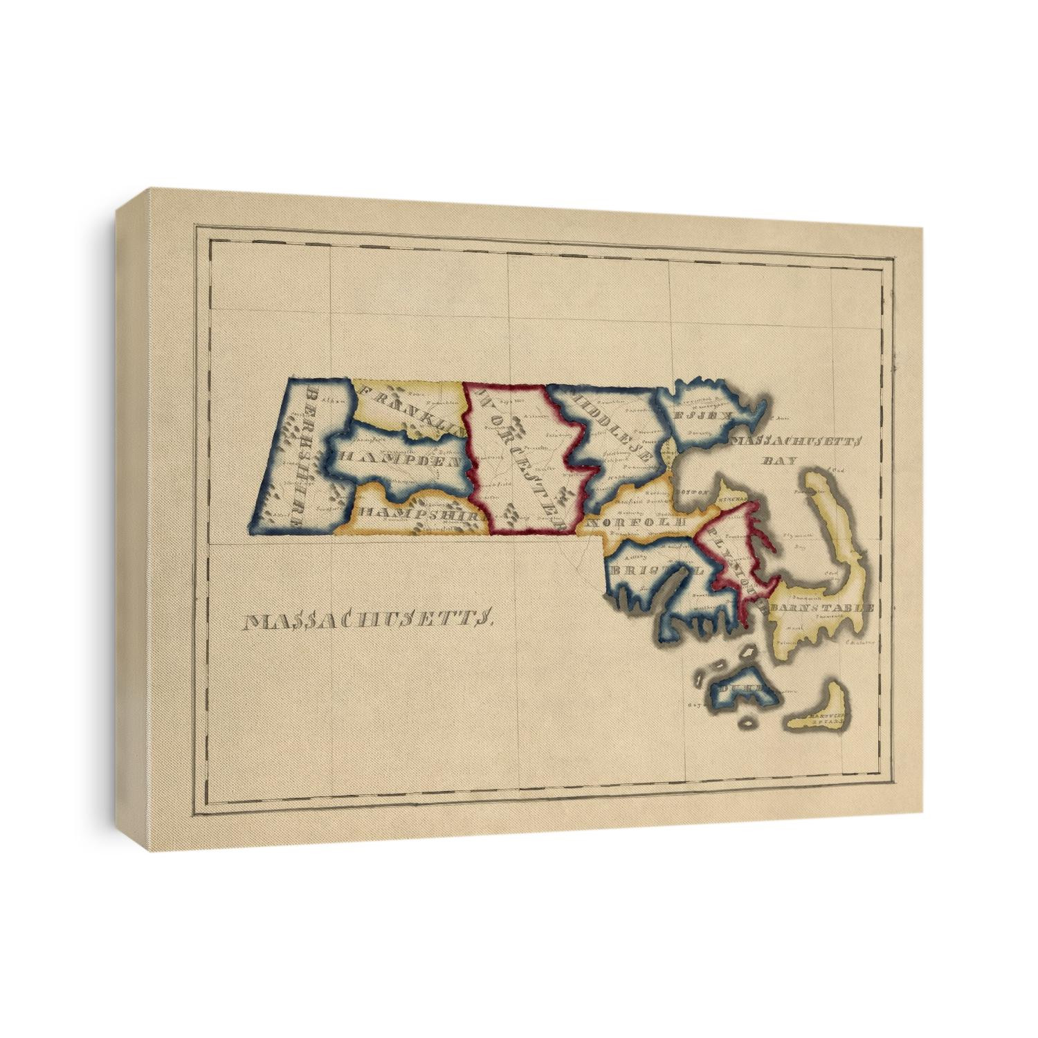 Old map of Massachusetts from c1820 by A. T. Perkins.