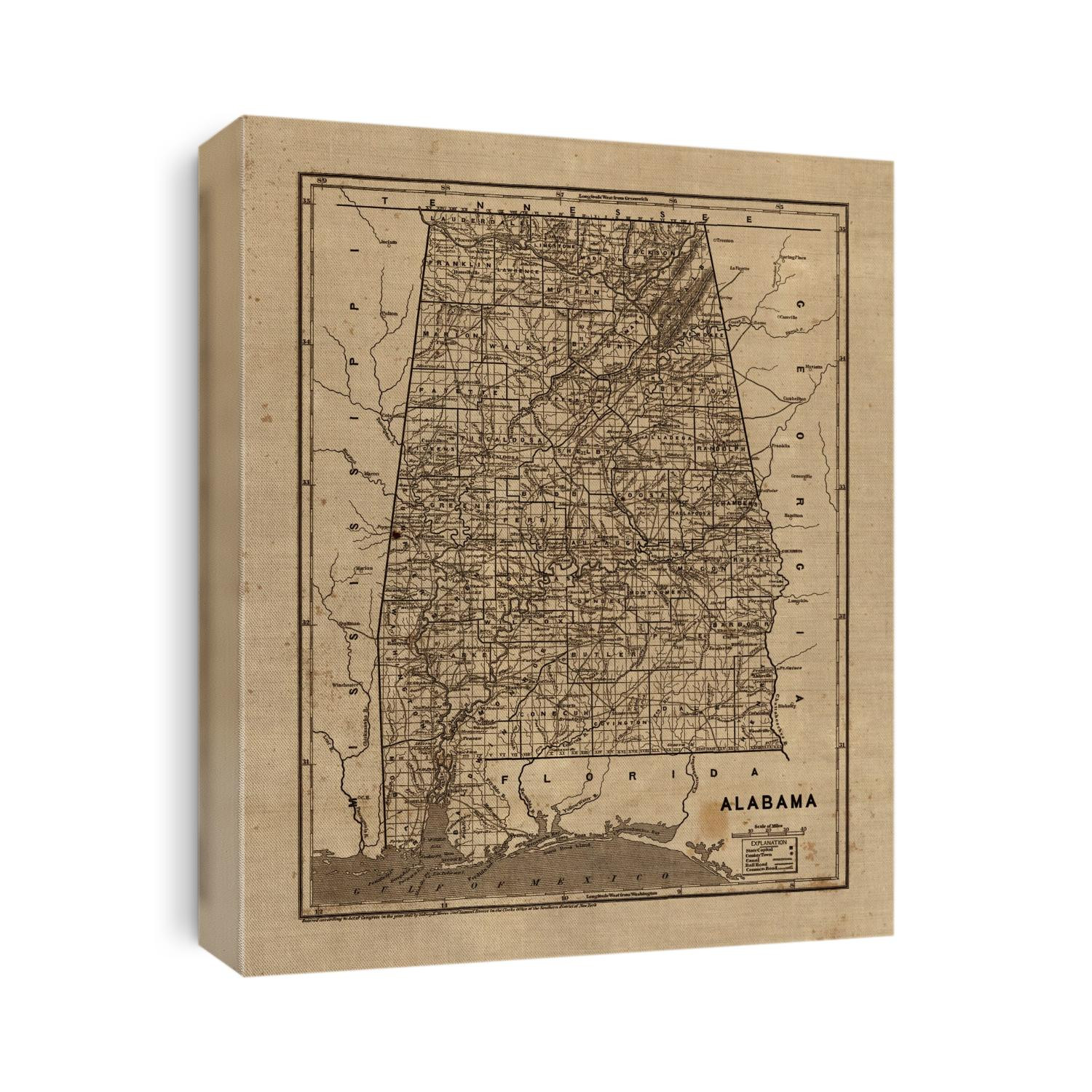 Old map of Alabama from 1842 by Sidney Morse and Samuel Breese.
