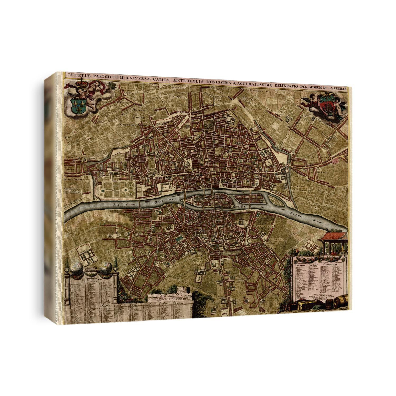 Old map of Paris, France from c1710 by Jacob De La Feuille.