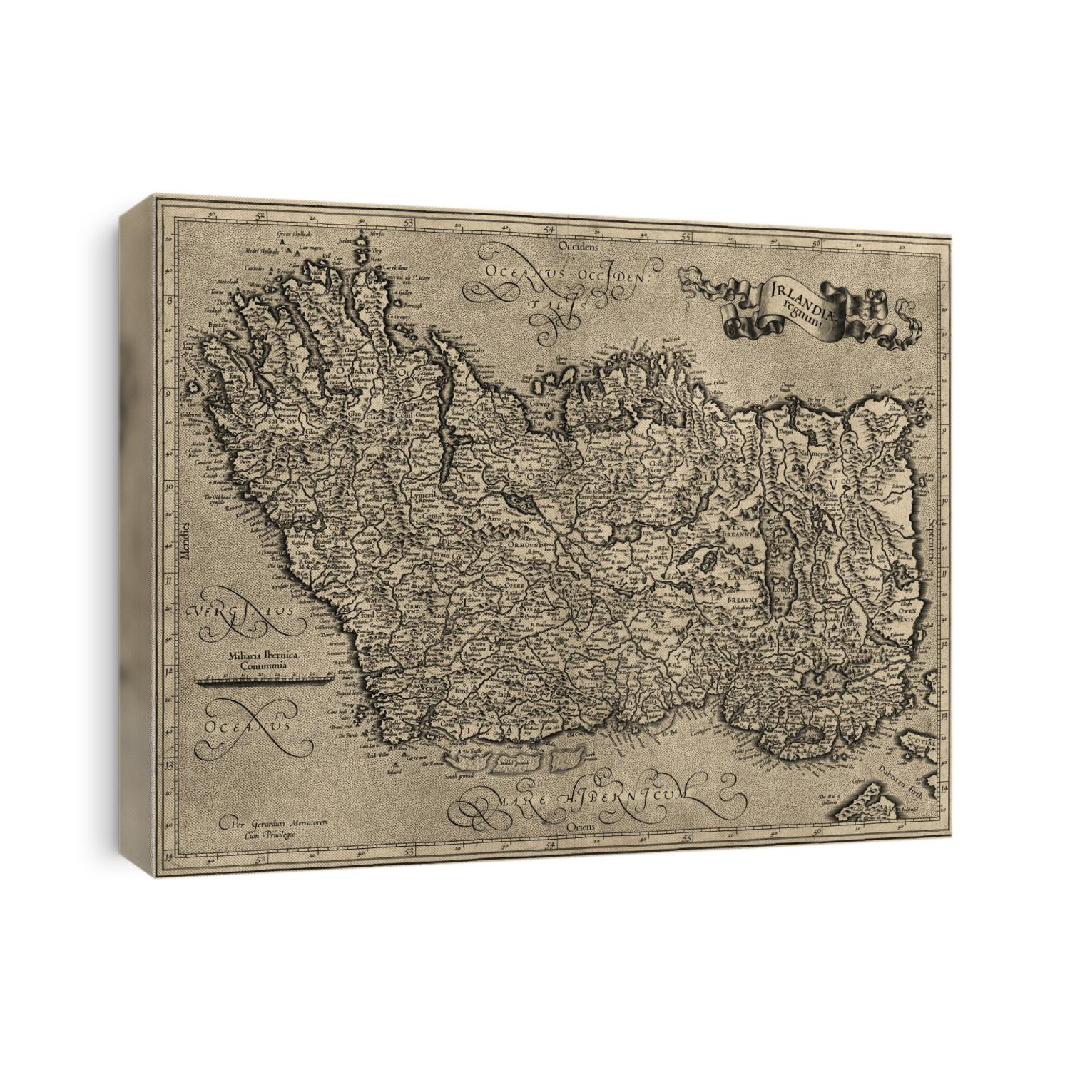 Old map of Ireland from c1600 by Gerhard Mercator.