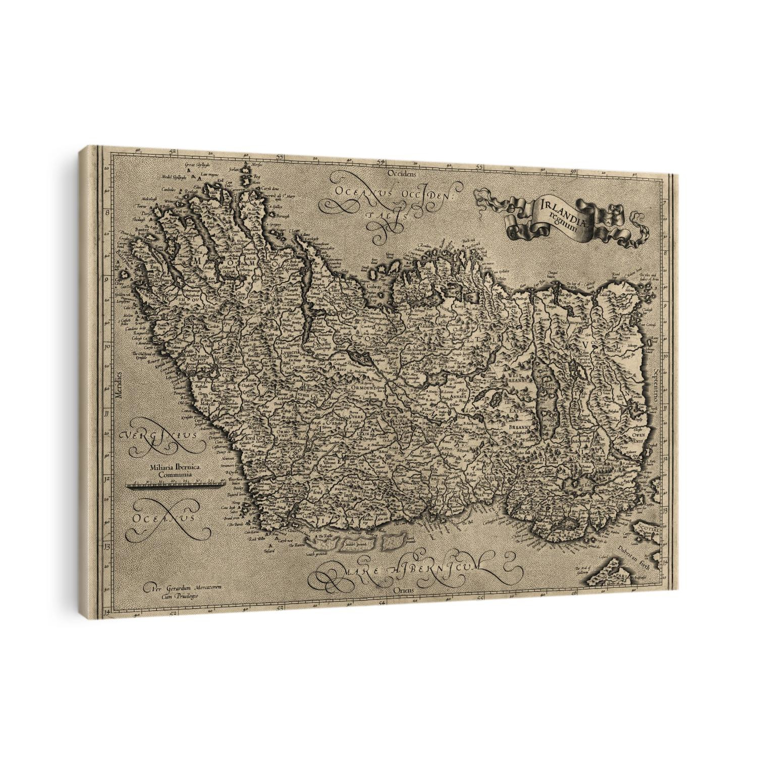 Old map of Ireland from c1600 by Gerhard Mercator.