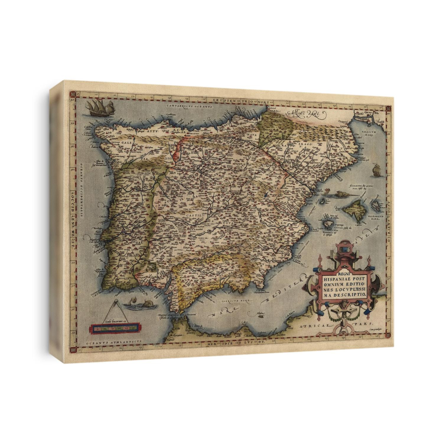 Old map of Portugal and Spain from 1570 by Abraham Ortelius.