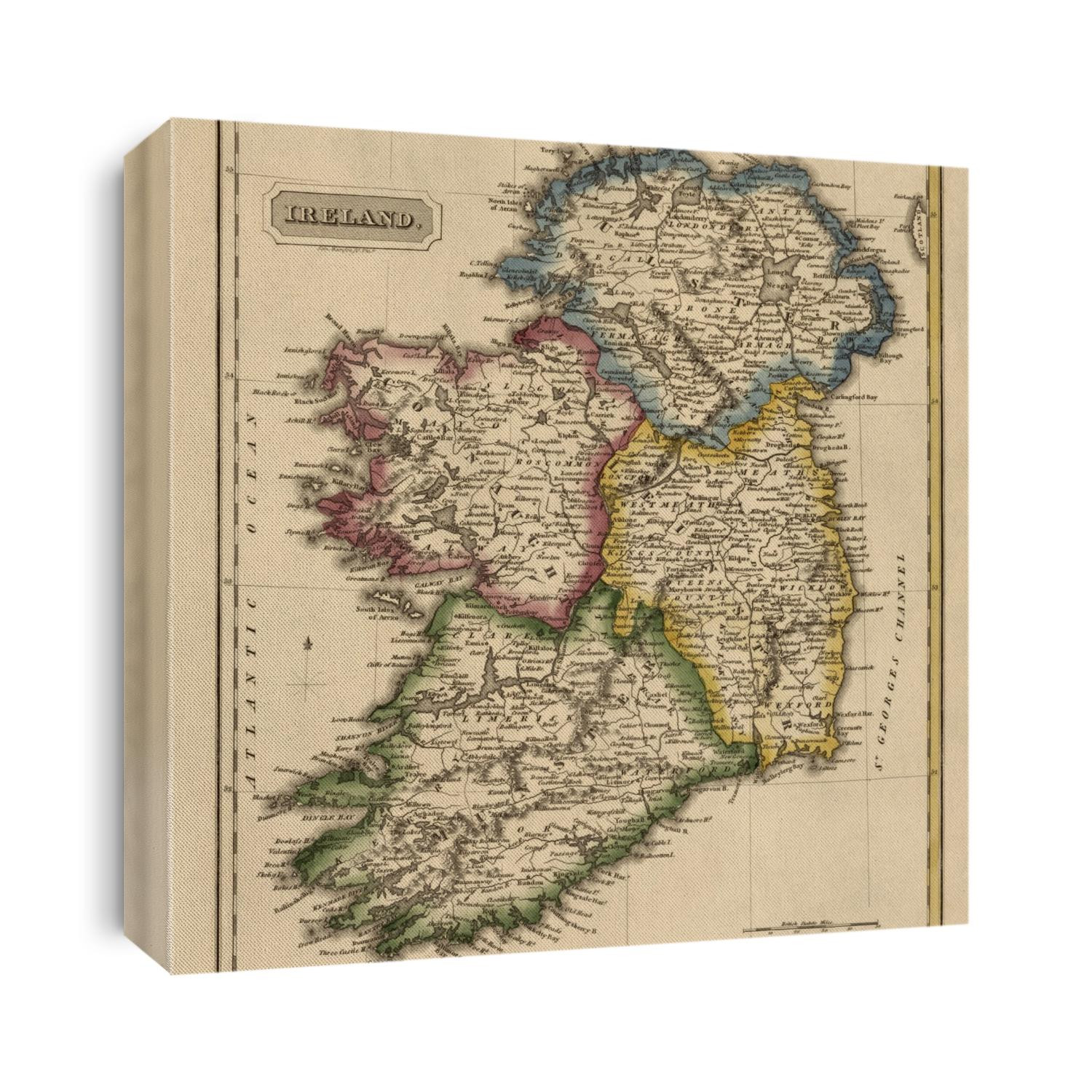 Old map of Ireland from c1817 by Fielding Lucas.