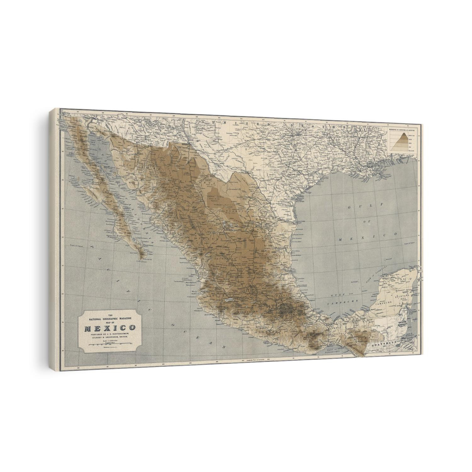 Old map of Mexico from 1911 by the National Geographic Society.