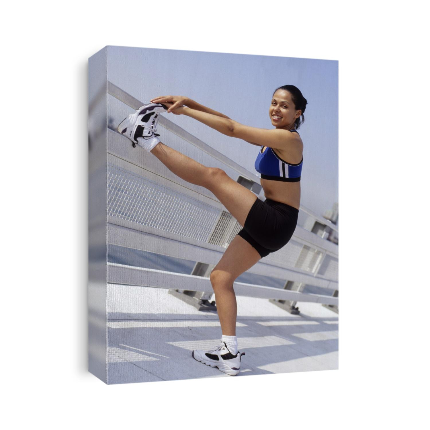 Woman stretching outdoors.
